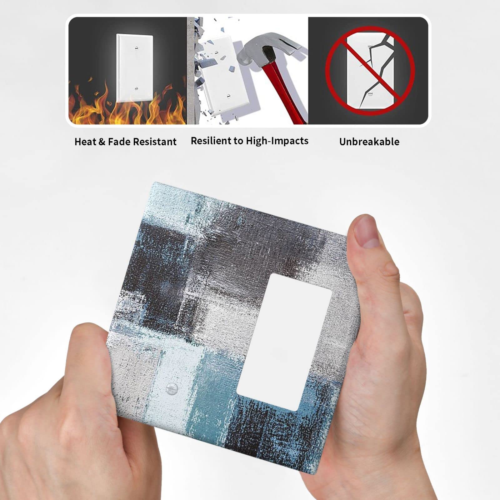 Abstract Blue Gray Black Light Switch Cover - Decorative 2 Gang Blank Rocker Wall Plate - Funny Lightswitch Faceplate 4.5 x 4.5 Inch - Modern Home & Office Decor Upgrade