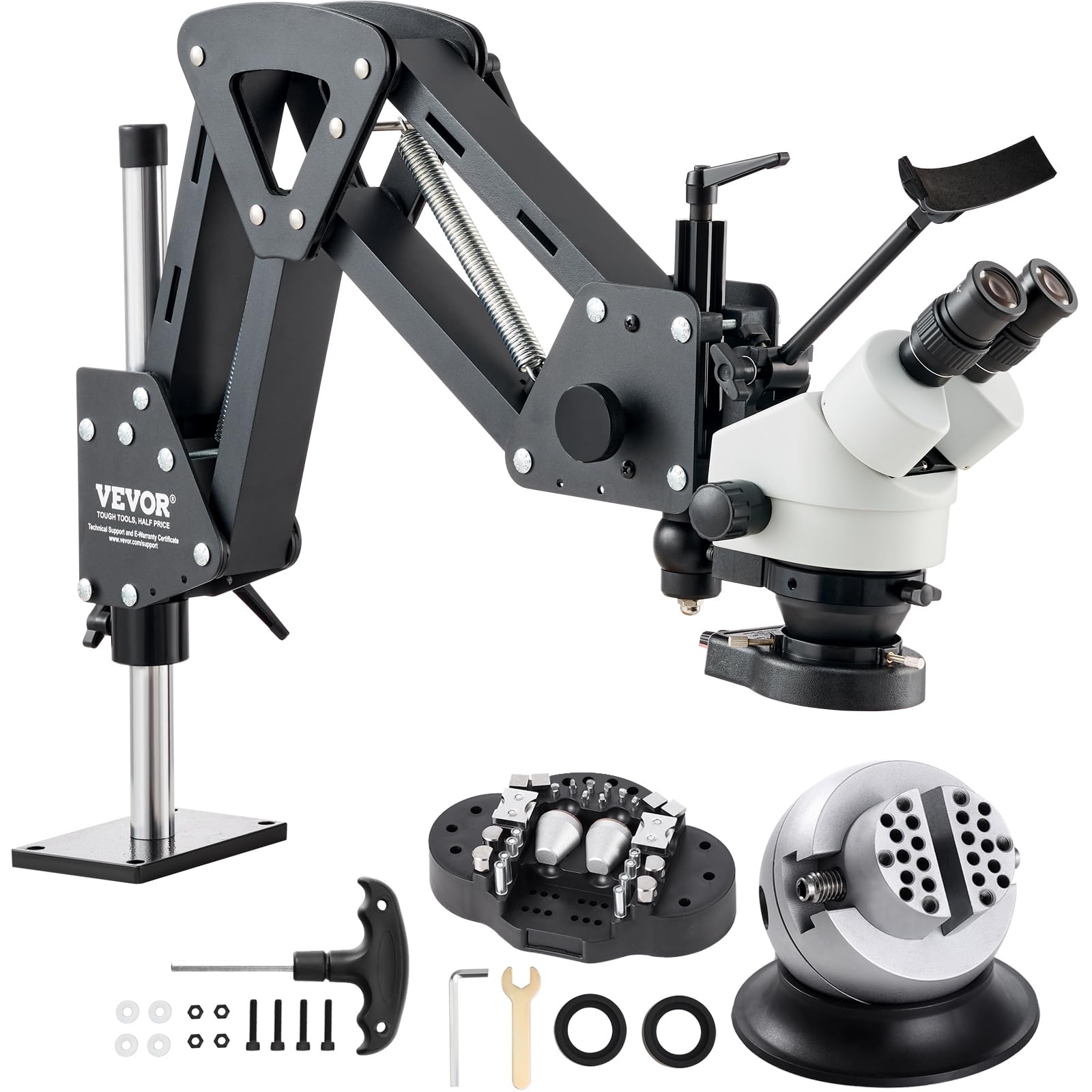 VEVOR 7X-45X Magnification Jewelry Microscope with Spring Bracket - Multi-Directional Microscope with Integrated USB Ring LED Light & 360° Ball Vise for Jewelry Inlay, Watch Repair, Coin Appraisal & Gemstone Inspection
