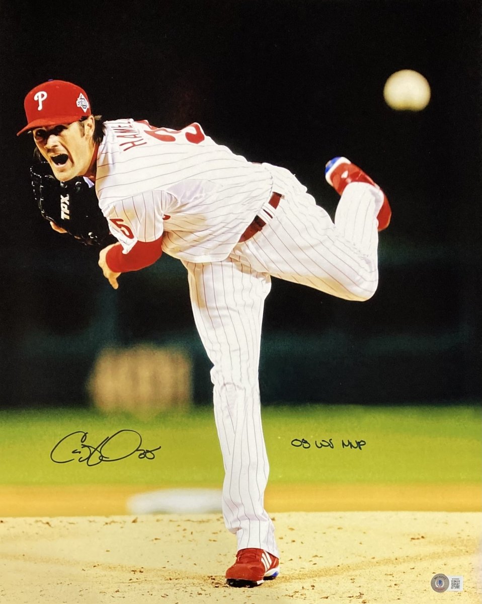 Cole Hamels Autographed 16x20 Philadelphia Phillies Vertical Photo - 2008 World Series MVP - BAS ITP Certified - Perfect for Sports Memorabilia Collectors and Phillies Fans Display