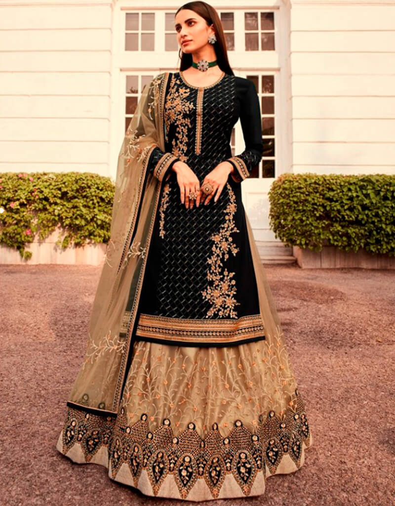Black Chudidar Style Semi-Stitched Suit Set for Women | Elegant Indian Ethnic Wear | Perfect for Weddings, Festivals & Special Occasions