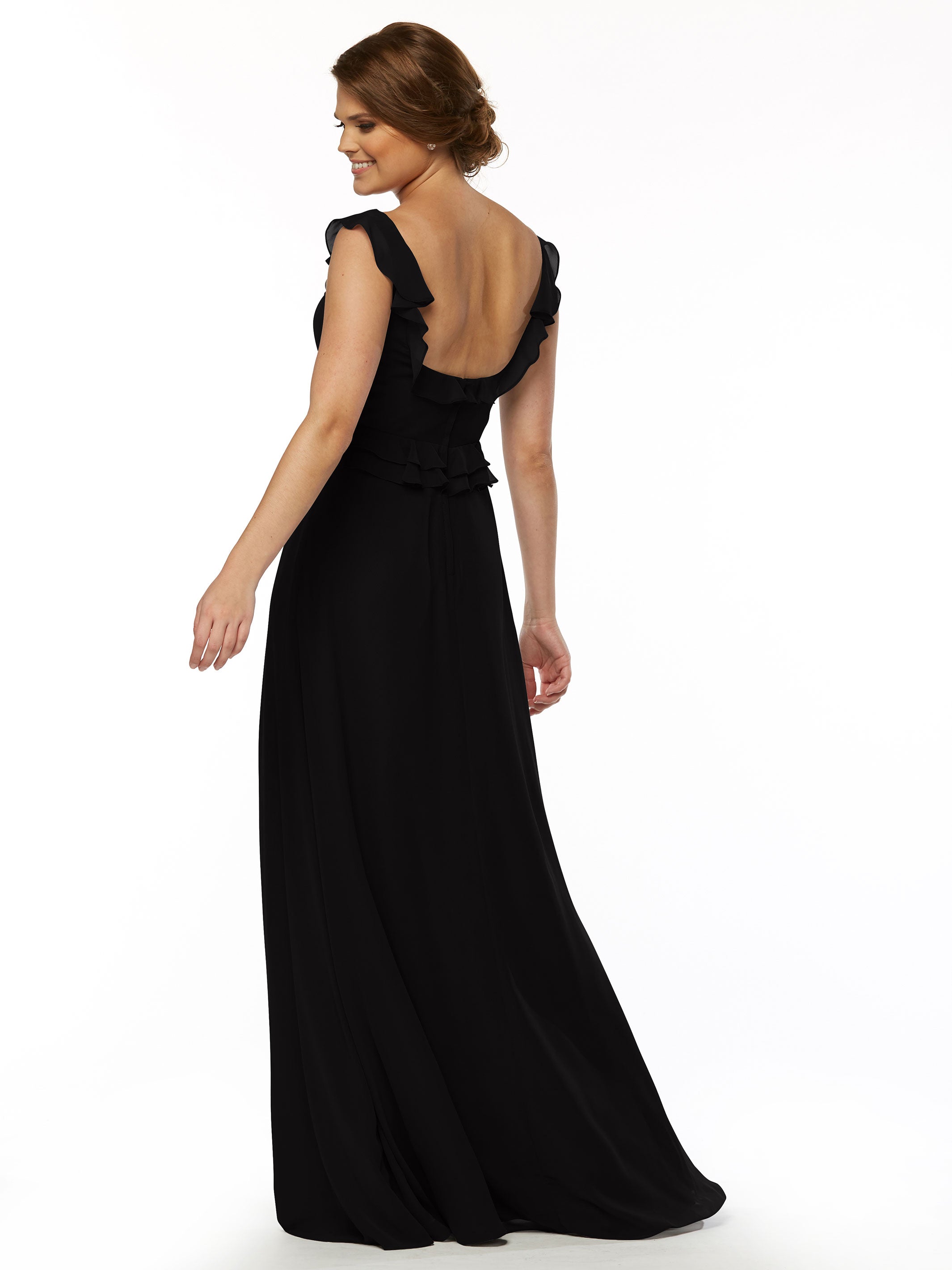 Elegant 80173 Chiffon Off-The-Shoulder A-Line Bridesmaid Dress with Ruffled Bodice - Perfect for Weddings, Formal Events & Special Occasions
