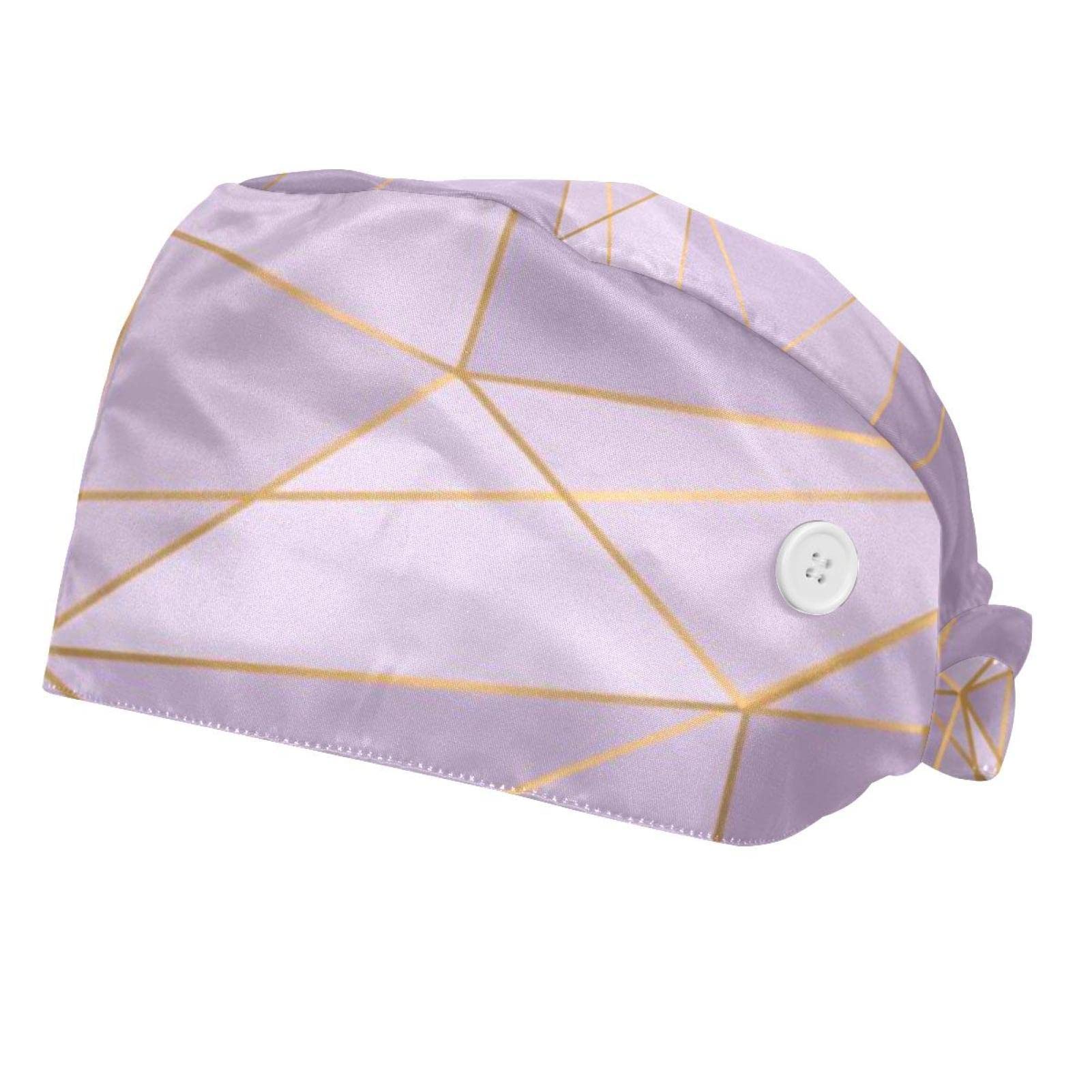2 Pack Adjustable Bouffant Hats with Buttons & Sweatband - Unisex Tie-Back Working Caps for Women & Men (Green Cactus Print) - Perfect for Hospitals, Labs, Food Service & Hair Salons