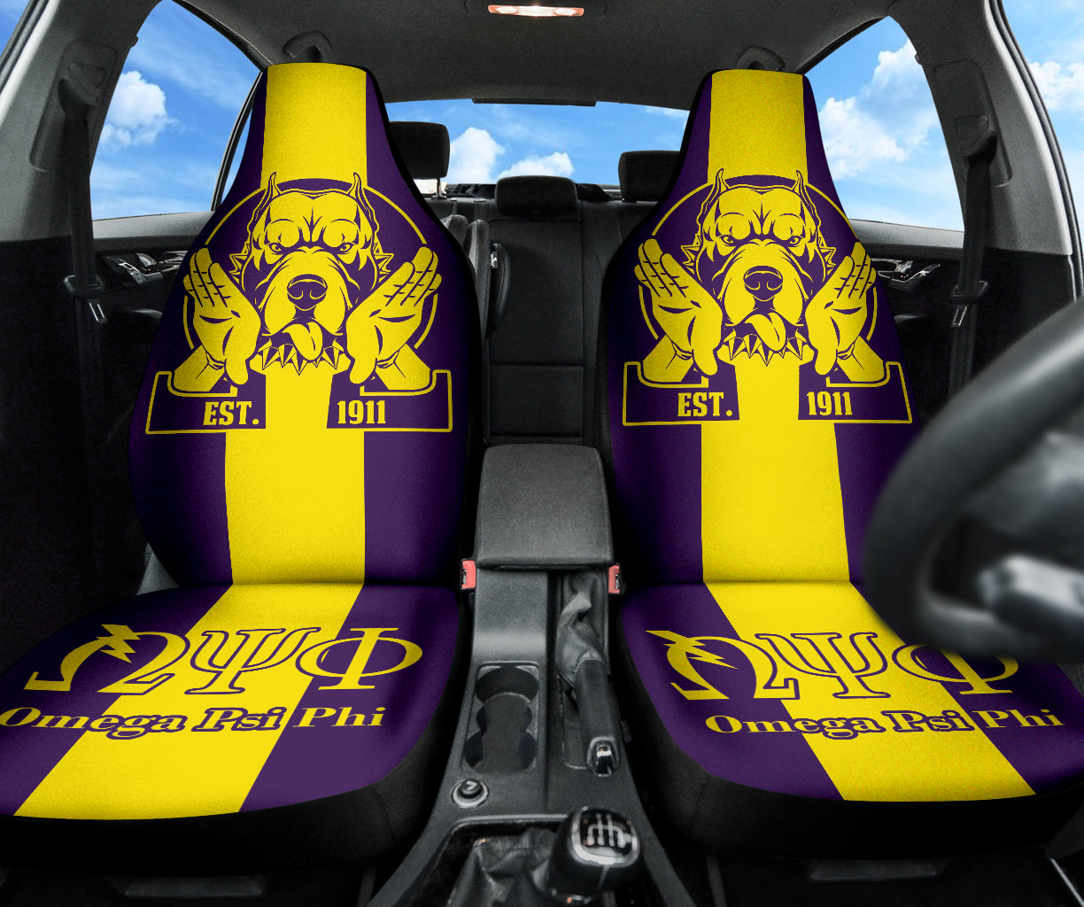 African Omega Psi Phi Fraternity Car Seat Covers - Bulldog Design 212401 - Durable & Stylish Seat Protectors for Cars, Trucks & SUVs - Perfect for Fraternity Members & Greek Life Enthusiasts
