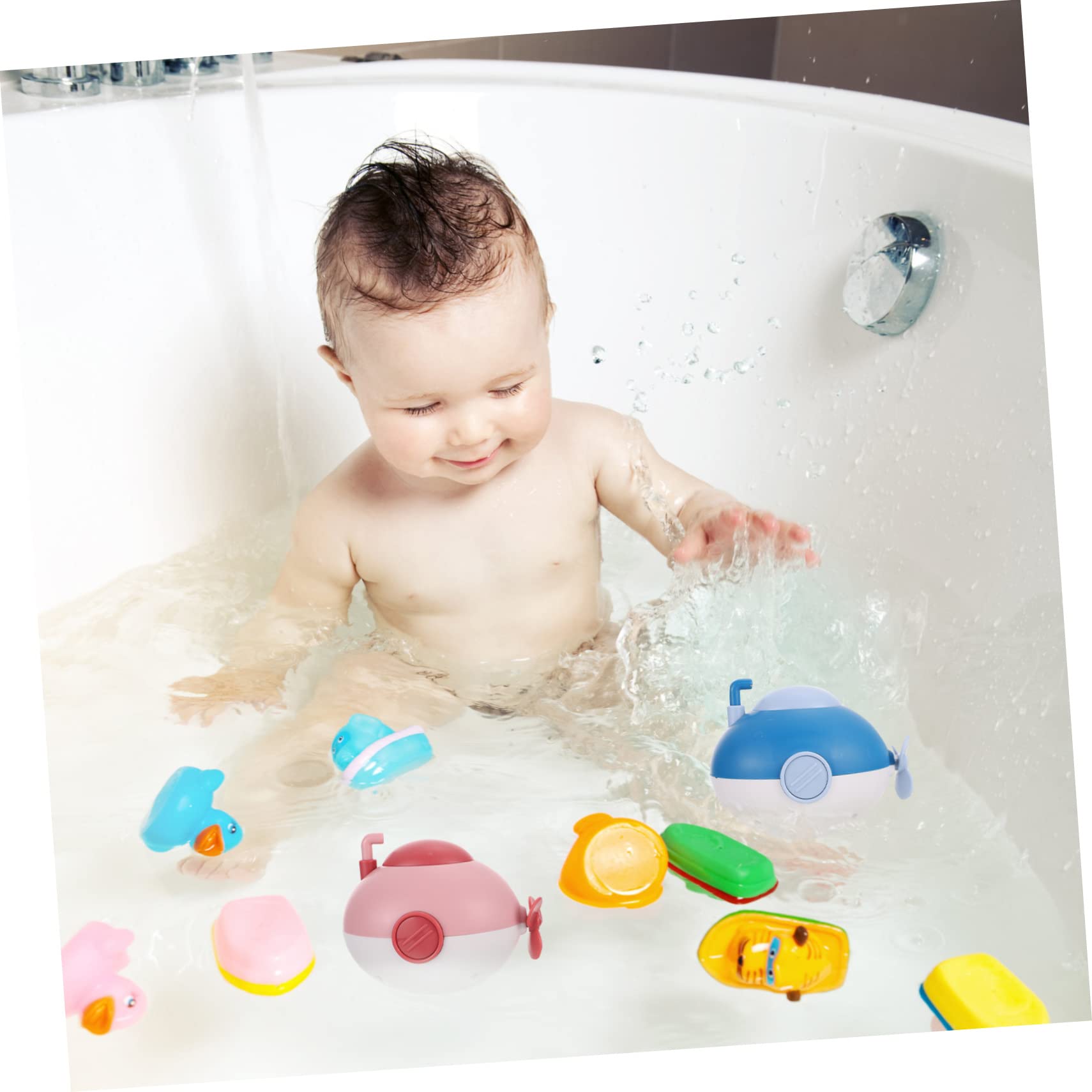 HEMOTON 8-Piece Bath Toys Set - Cute Animal & Submarine Bathtub Toys for Toddlers, Waterproof ABS Plastic for Safe Bath Time Fun - Perfect for Baby Shower Gifts & Kids Bathroom Play