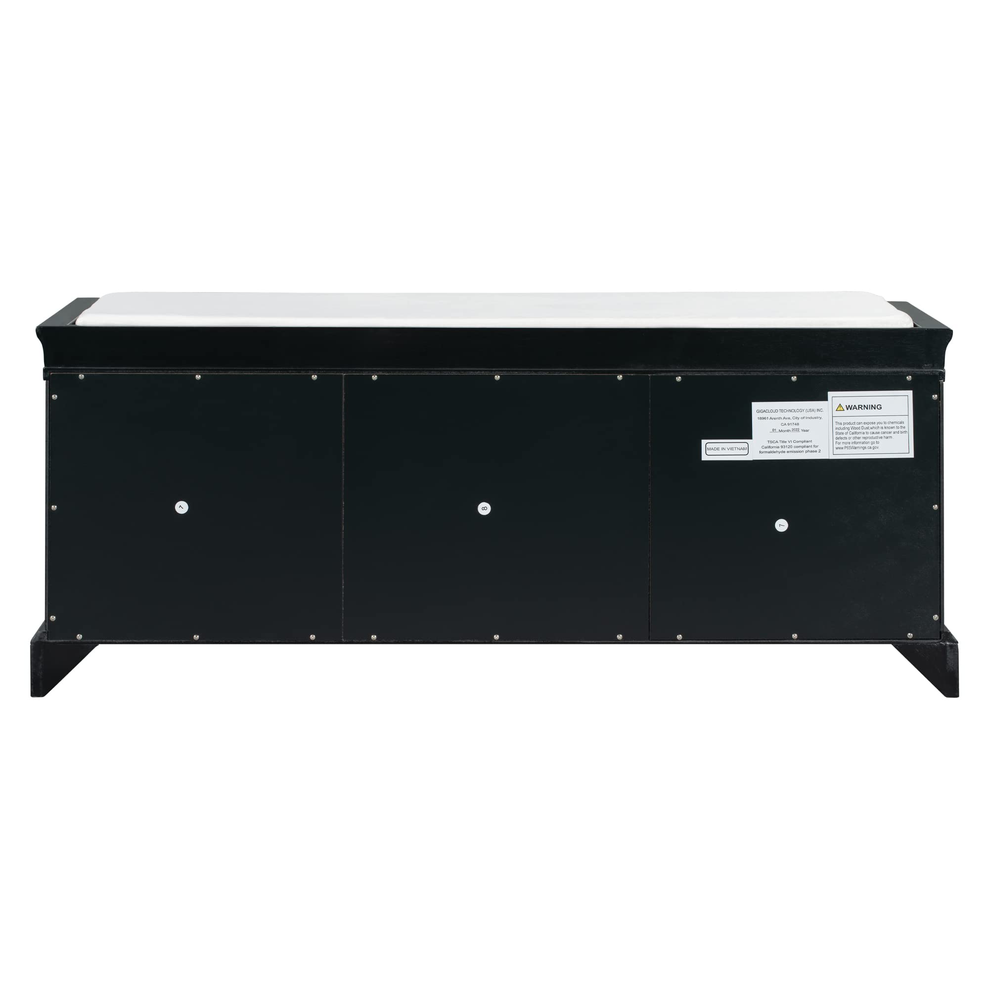 Wooden Storage Bench with Removable Cushion - Upholstered Shoe Bench with 2 Drawers & 2 Cabinets for Bedroom, Living Room & Entryway (Black) | Perfect for Organizing Shoes, Blankets & Home Decor