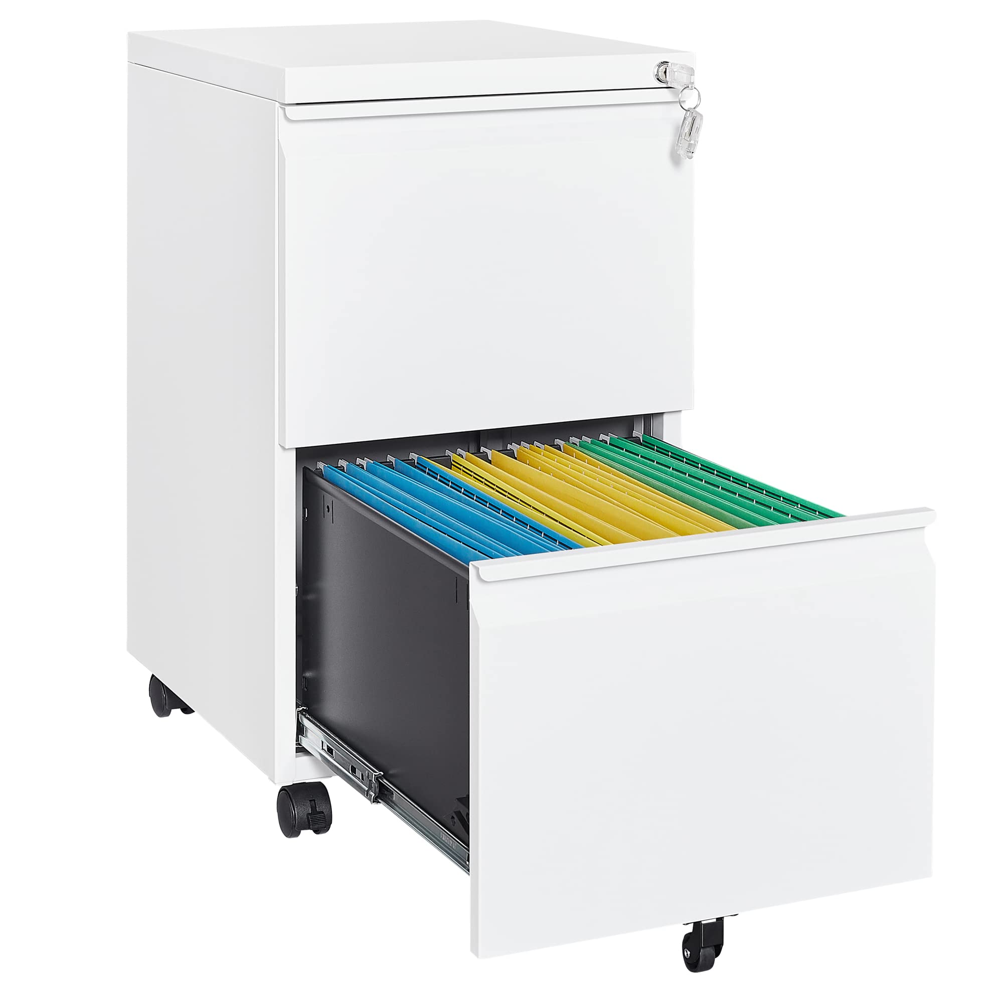 Letaya 2-Drawer Locking Mobile File Cabinet - Under Desk Metal Storage Organizer for Home & Office - Holds Letter/Legal/A4 Size Documents (White, Assembly Required) - Perfect for Small Spaces & Office Organization