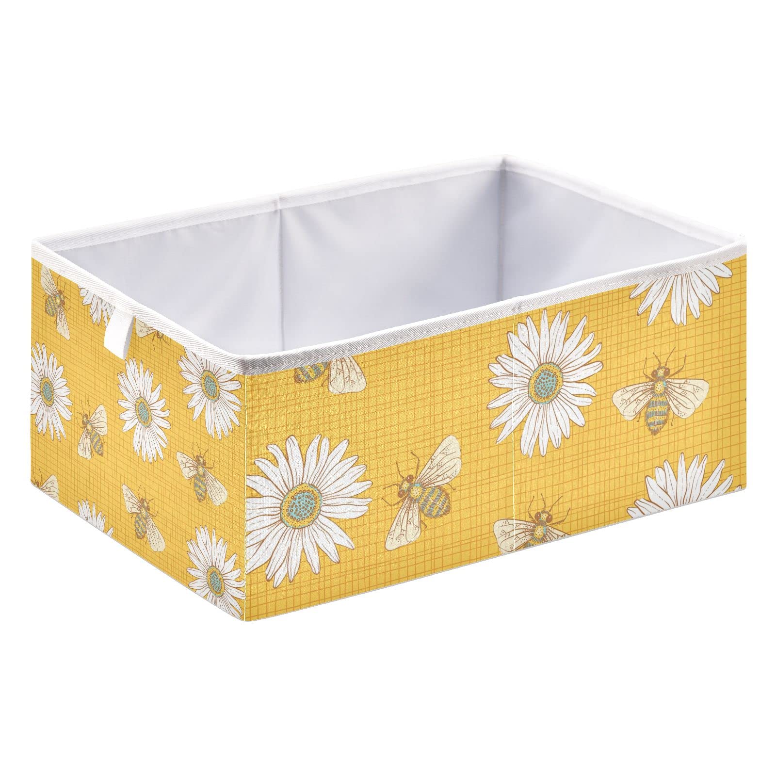 Joisal Honey Bees Daisy Storage Boxes - Foldable Fabric Cube Bins with Full Print Design for Home, Kids Room & Toy Organization | Perfect for Closet, Nursery & Playroom Storage