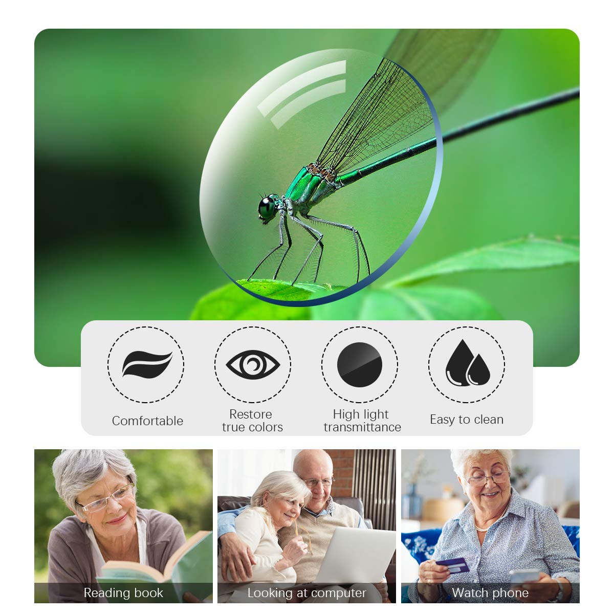 MIRYEA 2.0X Magnification Rimless Progressive Multifocal Reading Glasses - Anti Blue Light Computer Glasses with Spring Hinge - Bifocal Readers for Office, Reading & Screen Use