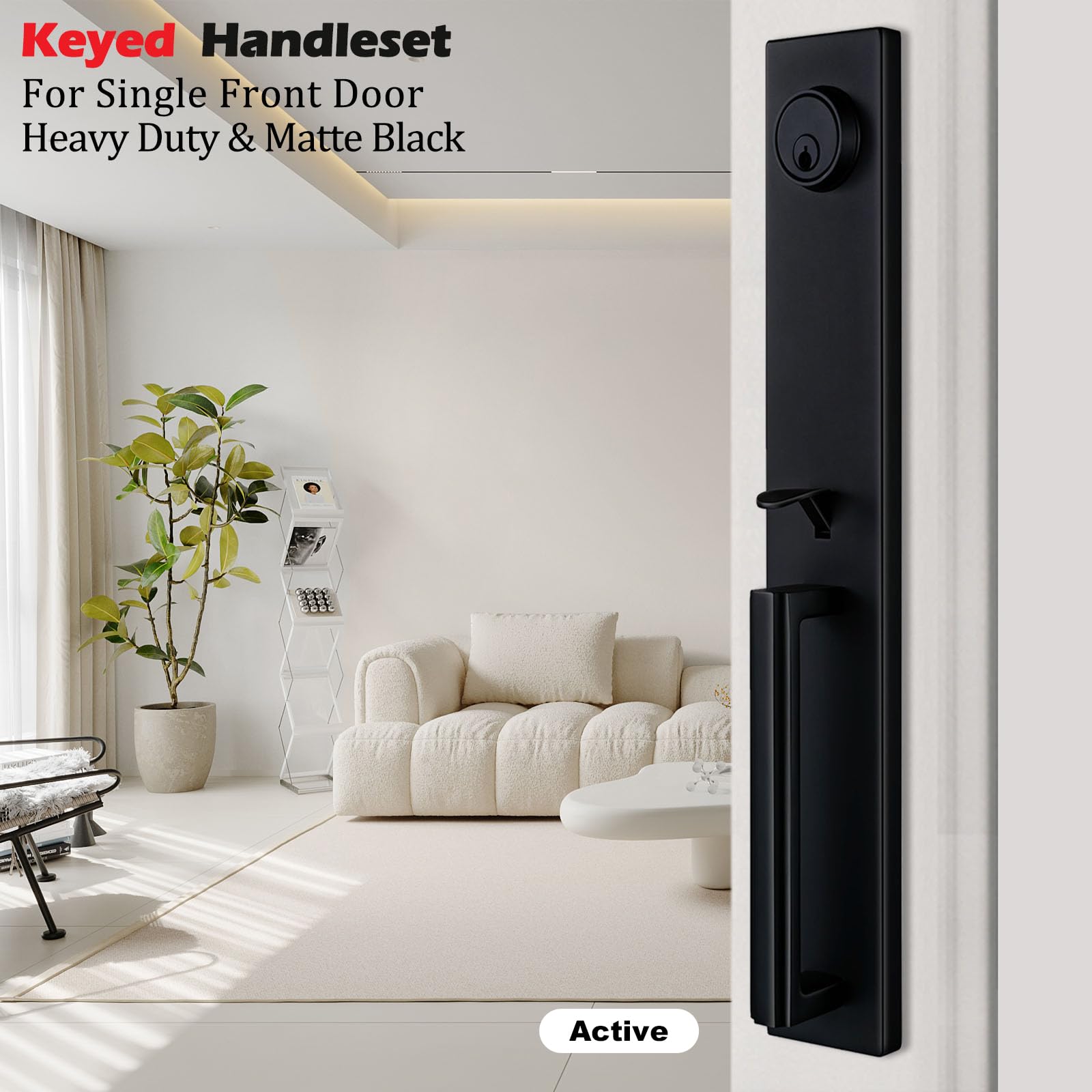 TMC Iron Black Front Double Door Handleset with Keyed Entry - Durable Exterior Door Hardware for Home Security & Style | Perfect for Entry Doors, Front Gates & Commercial Buildings