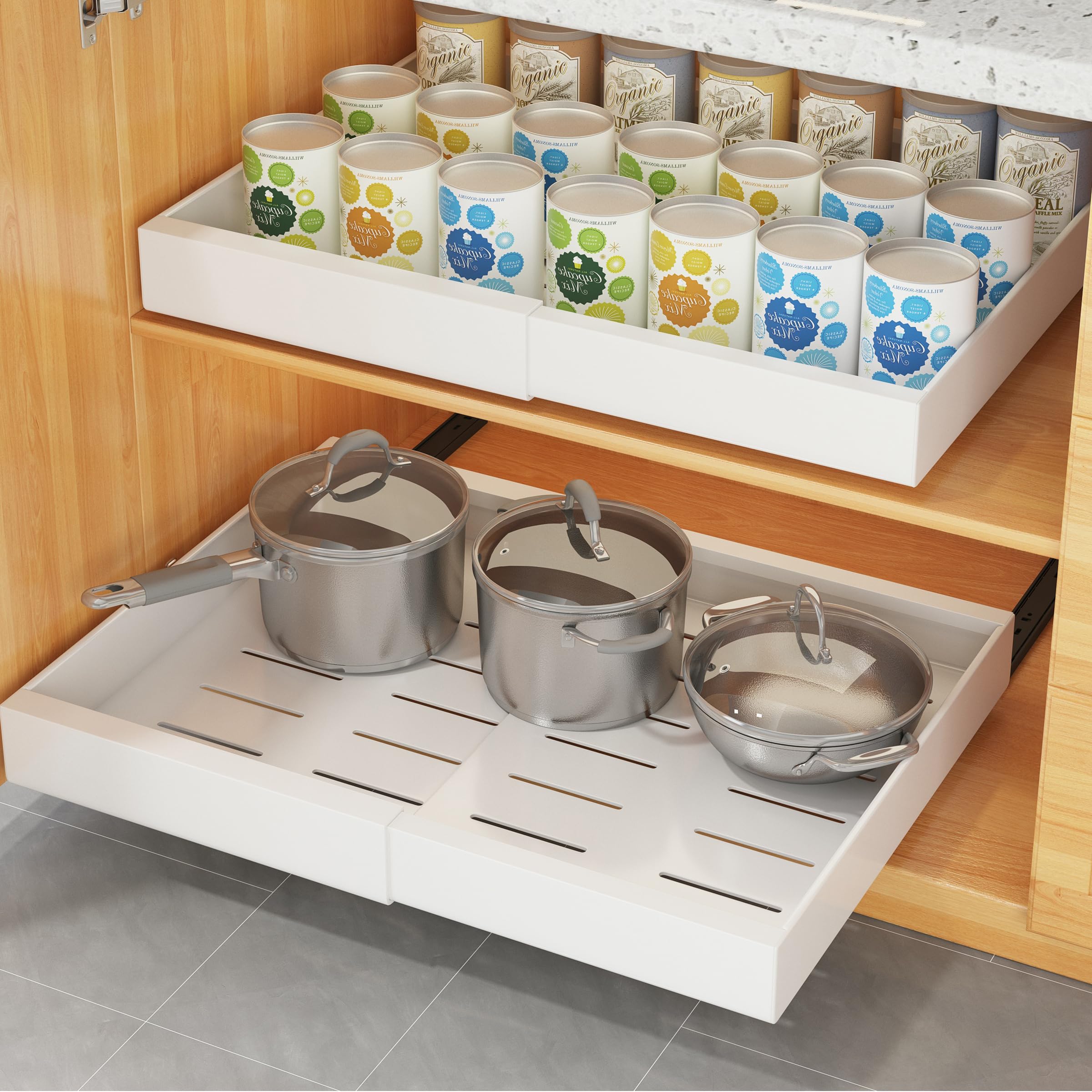 2 Pack Extendable Pull Out Cabinet Organizer - Adjustable Sliding Pantry Shelves (12.4
