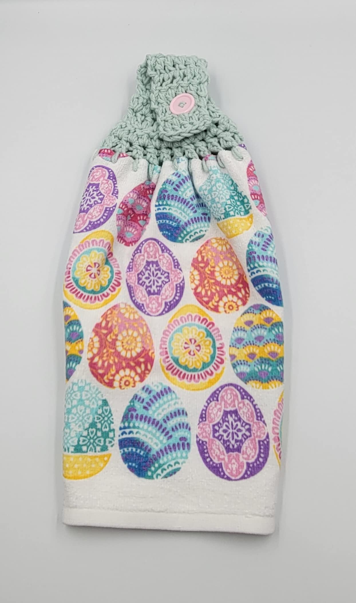 Crochet Top Kitchen Towel - Easter Egg Design in Blue - Absorbent & Decorative for Holiday Kitchen Decor