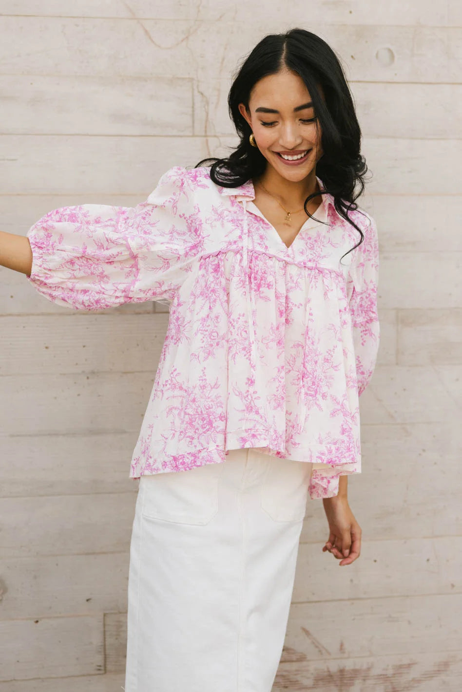 Madison Floral Blouse - Women's Pink Floral Print Top for Spring & Summer | Perfect for Office, Date Night & Outdoor Events | FINAL SALE