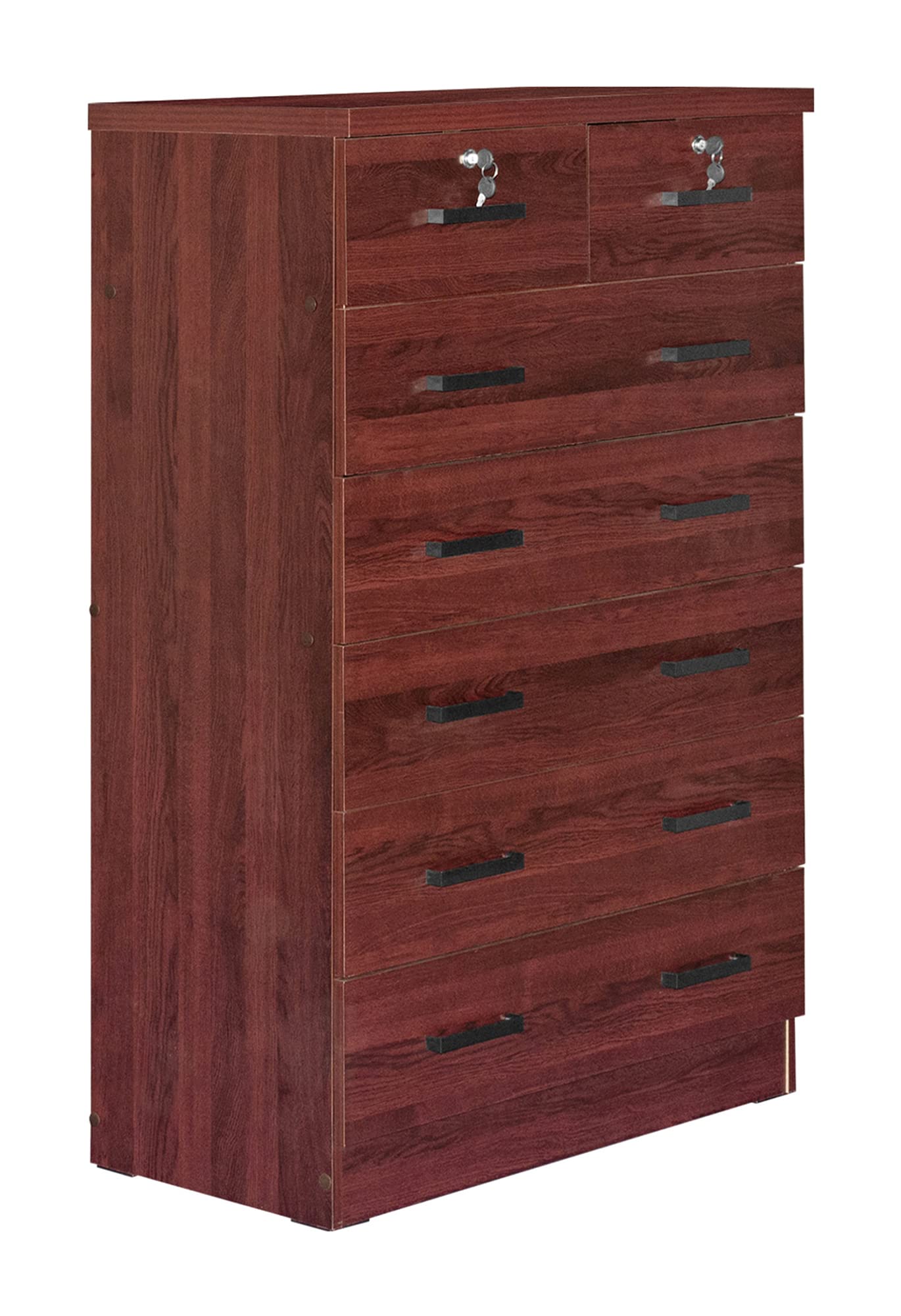Better Home Products Cindy 7-Drawer Wooden Dresser with Lock - Solid Mahogany Chest for Bedroom, Living Room & Office Storage Organization