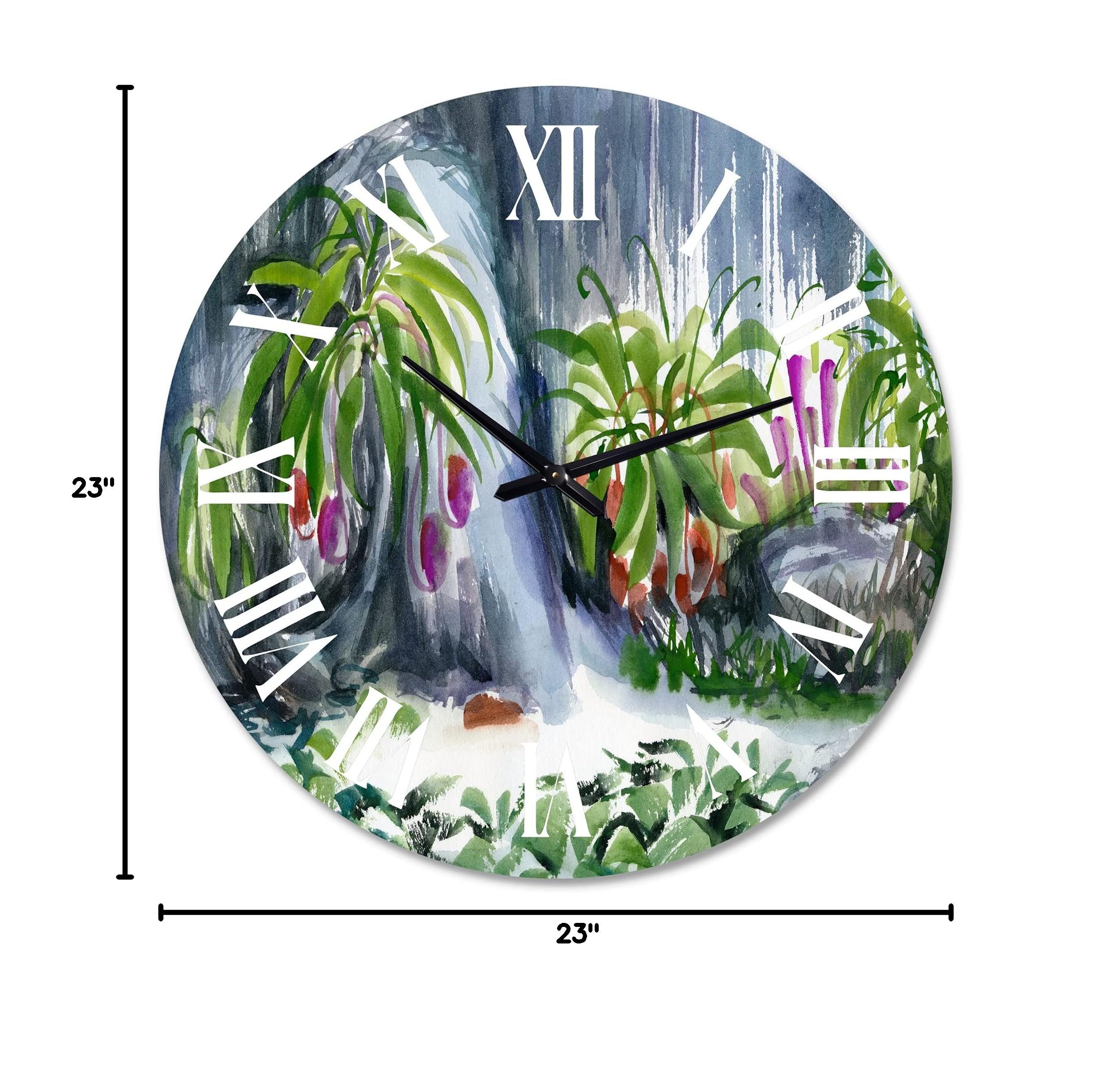 Farmhouse Wall Clock with Tropical Plants Oasis Design - Large Abstract Fractal Wall Decor for Living Room, Bedroom & Kitchen | Perfect for Home, Office & Cafe Décor