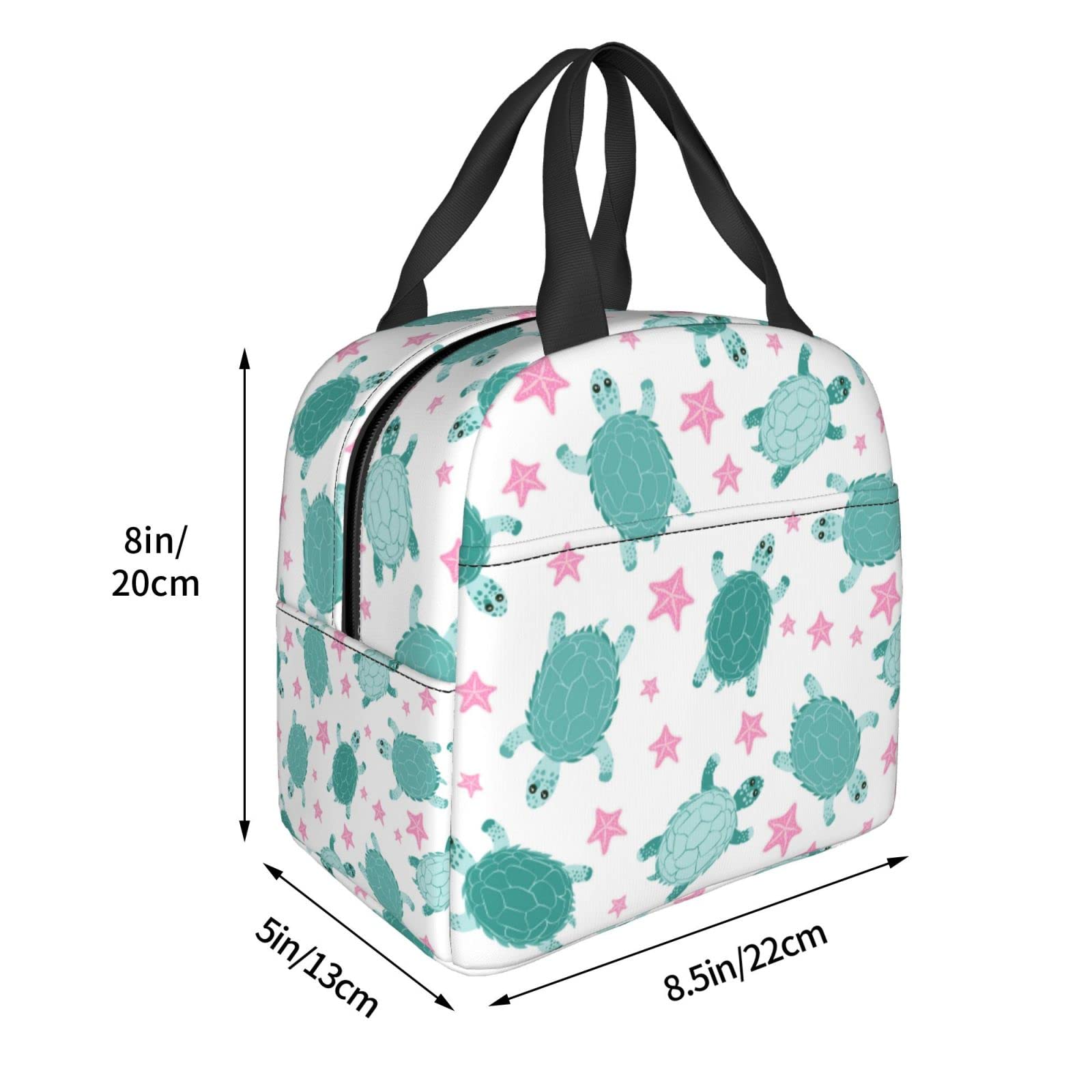 Insulated Lunch Box with Summer Turtle & Starfish Pattern - Reusable Meal Container for School, Work, Travel & Picnic | Portable Tote Bag for Teens, Boys & Girls