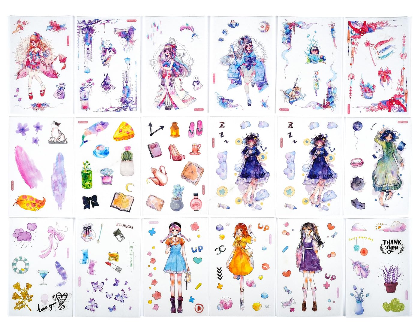 Cute Anime Girl Journal Stickers Set - 72 Pcs Kawaii Washi Paper Decorative Stickers for Planners, Scrapbooks, Bullet Journals & Laptop Decoration - Perfect for Diary, Stationery & Cheerful Planning (12 Sweet Girl Designs)