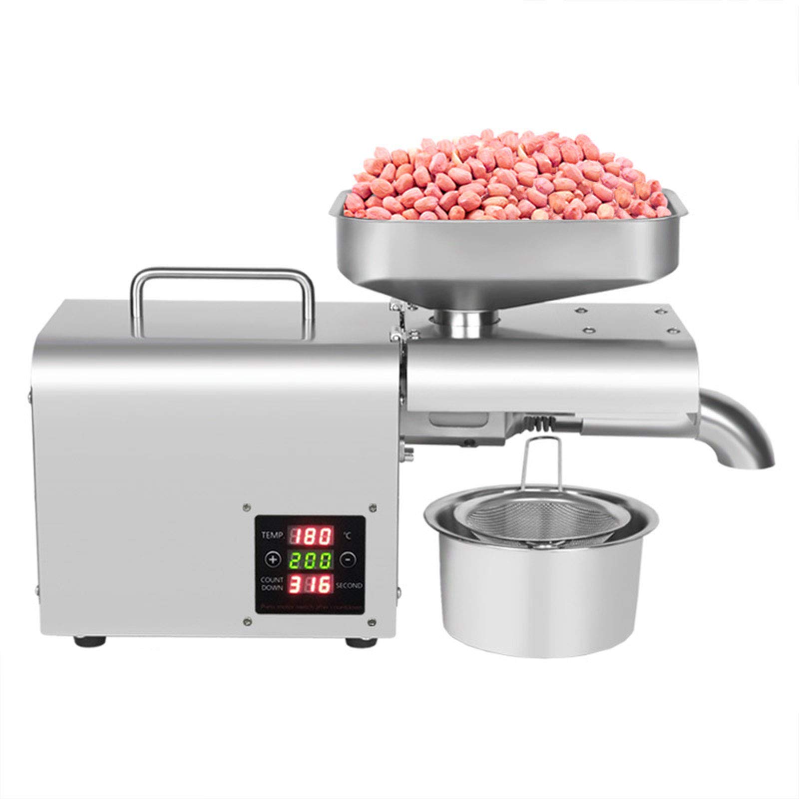 Stainless Steel Automatic Oil Press Machine 110V - Cold/Hot Press for Nuts, Seeds & Grains (3-6KG/h) | Perfect for Home Use, DIY Oil Extraction & Healthy Cooking