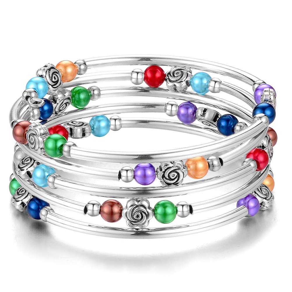 BULINLIN Rose Beaded Bracelet with Natural Agate Stone - Elegant Wrap Bangle Jewelry for Women | Perfect Gift for Birthday, Anniversary & Special Occasions