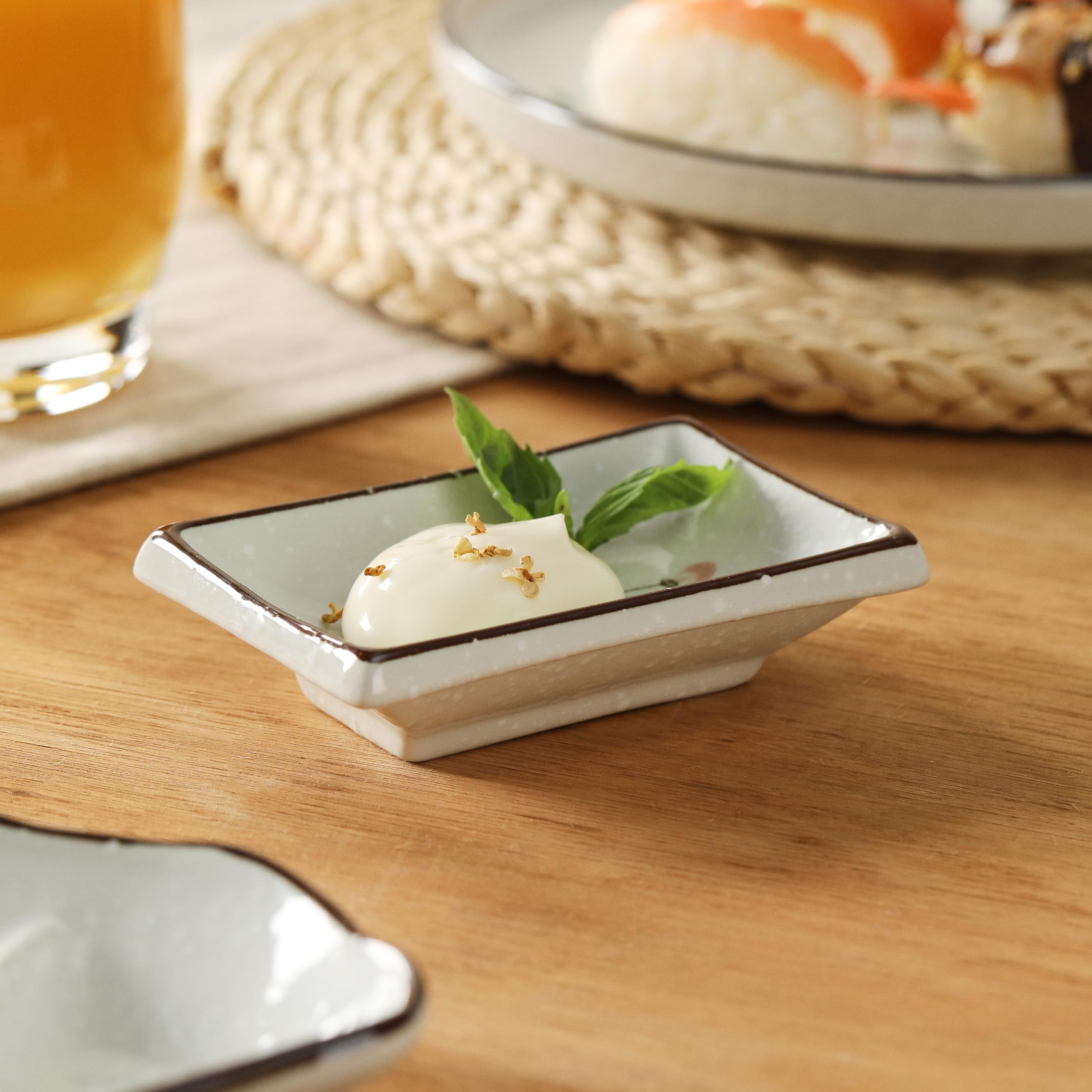 4 Inch Ceramic Sauce Dish - Japanese Rectangular Sushi Dipping Bowl, Seasoning & Appetizer Plates for Home Kitchen (4-Pack, Pink Sakura) | Perfect for Soy Sauce, Wasabi, Snacks & Party Serving