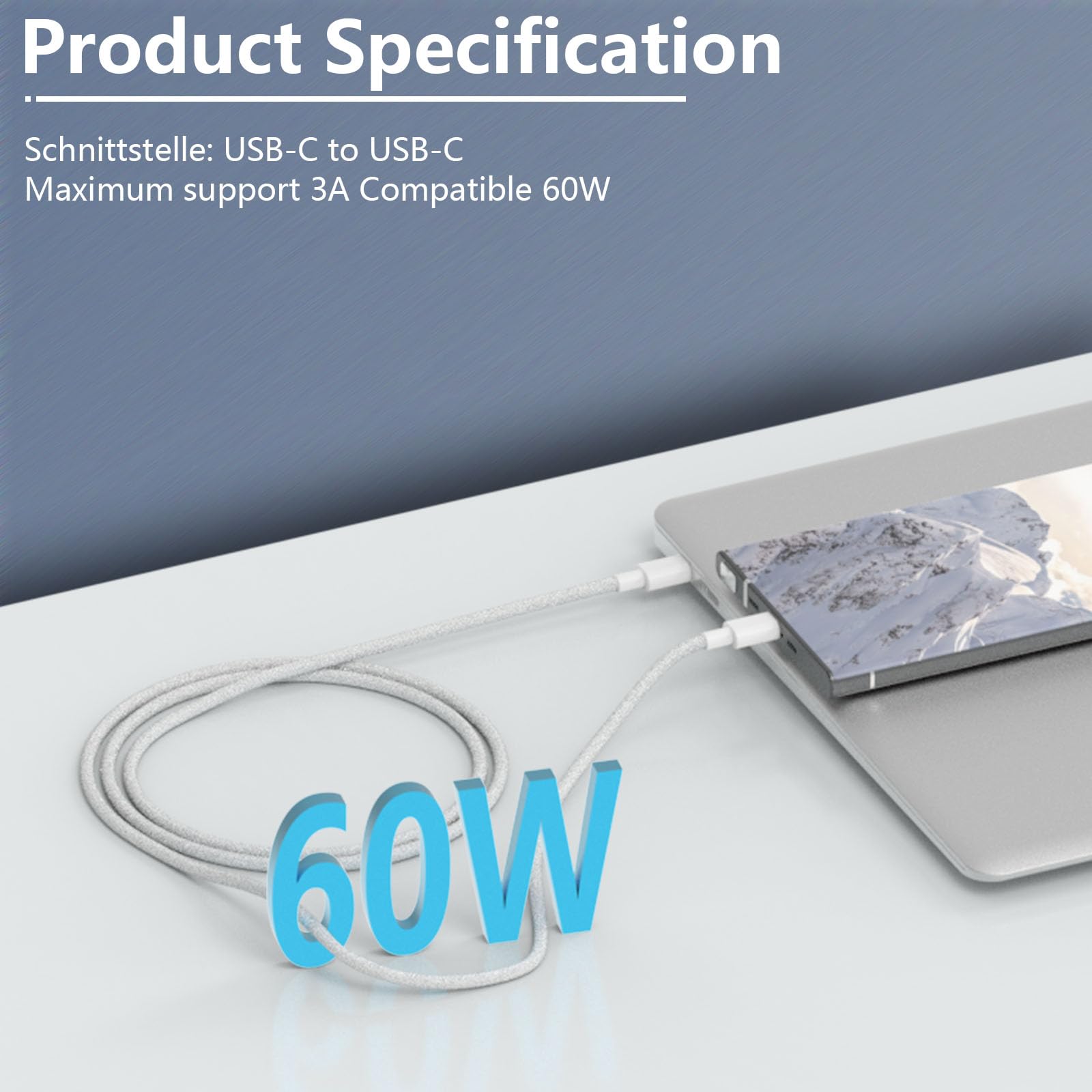 2-Pack 60W USB C to USB C Fast Charging Cable 3M/10ft - Compatible with iPhone 15 Series, MacBook Air/Pro, Samsung Galaxy S23/S22, Google Pixel 7 Pro/6, iPad Pro/Air/Mini 6 - Perfect for Home, Office & Travel Charging