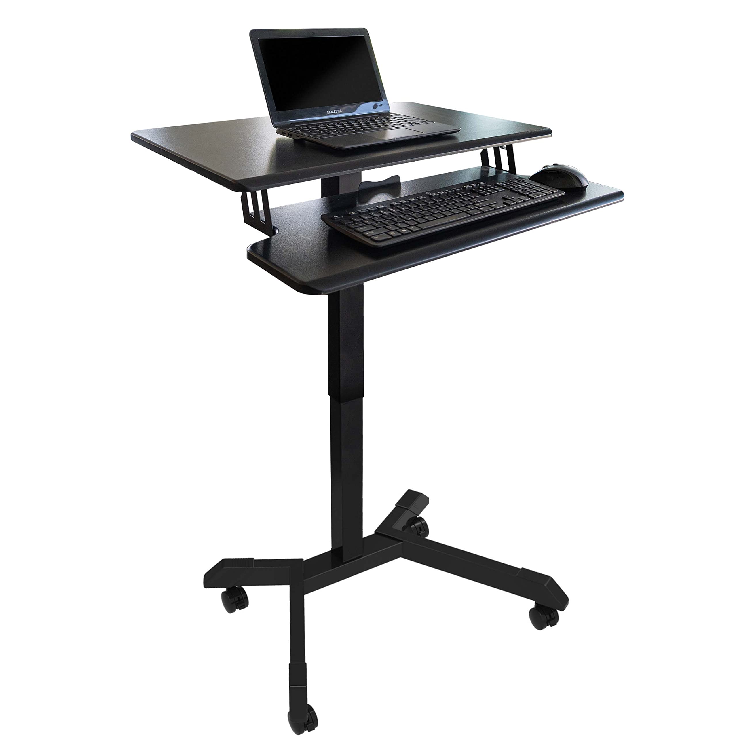 Adjustable Height Standing Desk - 2-Tier Compact Pneumatic Standing Desk with Black Frame & Desktop (28