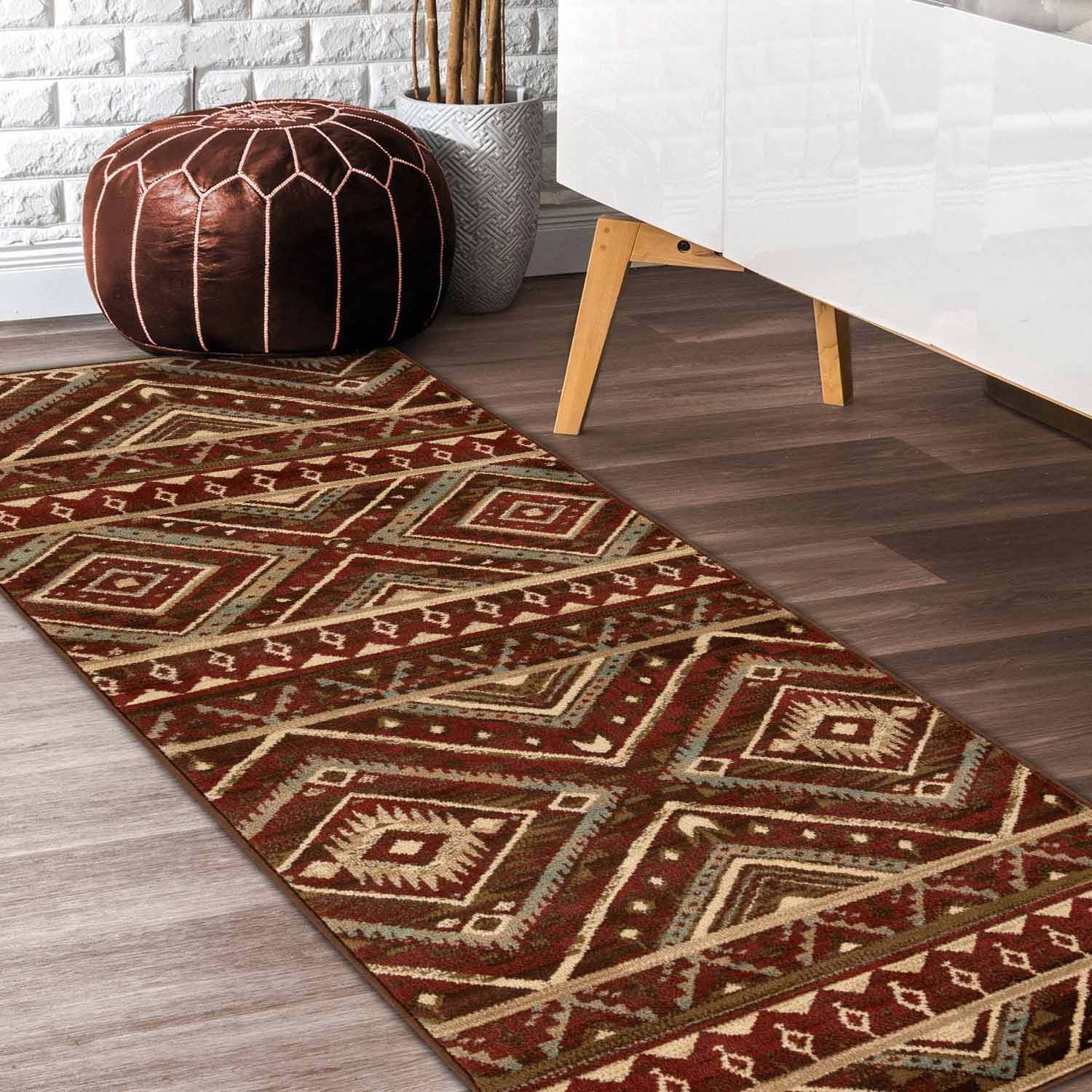 Southwestern Rustic Medallion Indoor Area Rug & Runner - Boho Chic Home Decor for Living Room, Bedroom, Entryway | Non-Slip Soft Floor Mat