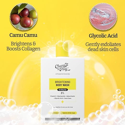 Brightening Body Wash with Vitamin C & Alpha Arbutin - Glowing Skin Bodywash for Dark Spot Reduction & Even Skin Tone - 30X Vitamin C & Camu Camu Extract - Unisex Hydrating Shower Gel (236ml) - Perfect for Daily Skincare Routine & Post-Workout Refreshment
