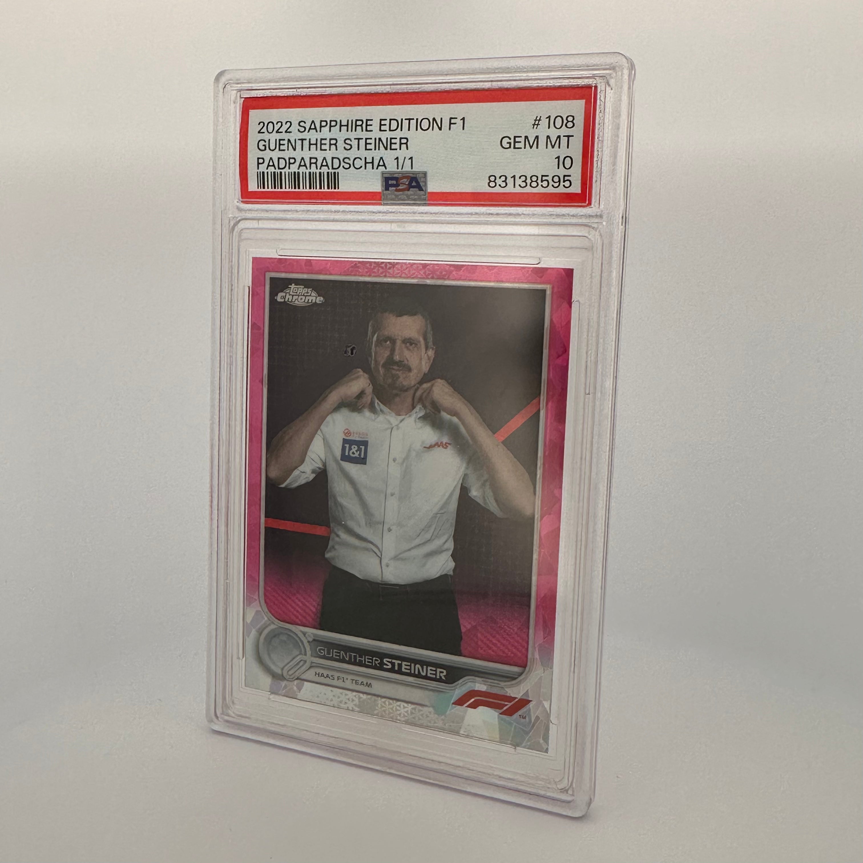 2022 Topps Chrome Sapphire F1 Guenther Steiner #108 PSA 10 1/1 Padparadscha - Rare Racing Card for Collectors & F1 Fans