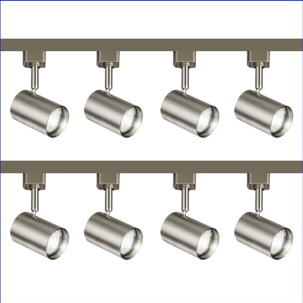 4M 4 Meter 8 Spot 5W GU10 LED Track Lighting System - Brushed Chrome Single Circuit Rail Light for Office, Kitchen, Shop & Exhibition Display - Dimmable Modern Ceiling Spotlights for Retail Stores, Art Galleries and Home Decor