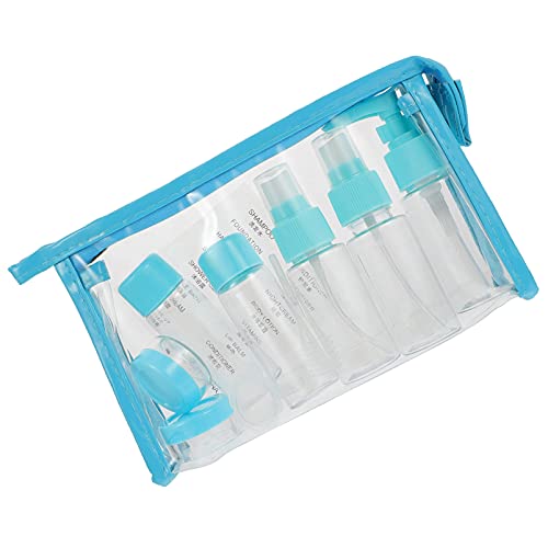 **Travel Size Clear Toiletry Bottles Set - 11pcs PET Leak-Proof Pump Containers for Lotion, Shampoo & Cream (Blue) - Perfect for Air Travel, Gym & Camping**