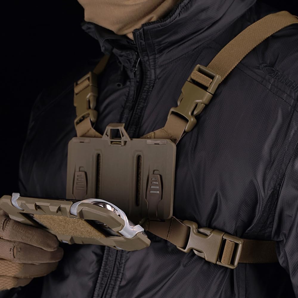 Tactical Vest Phone Holder - Universal Foldable Chest Mount for 4.7-6.7 Inch Smartphones | MOLLE Compatible Board Carrier | Perfect for Hiking, Hunting & Outdoor Navigation