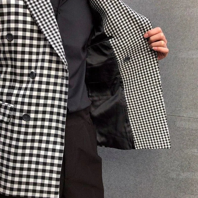 Stylish Men's Checkered Black & White Blazer - Perfect for Business Meetings, Weddings & Formal Events