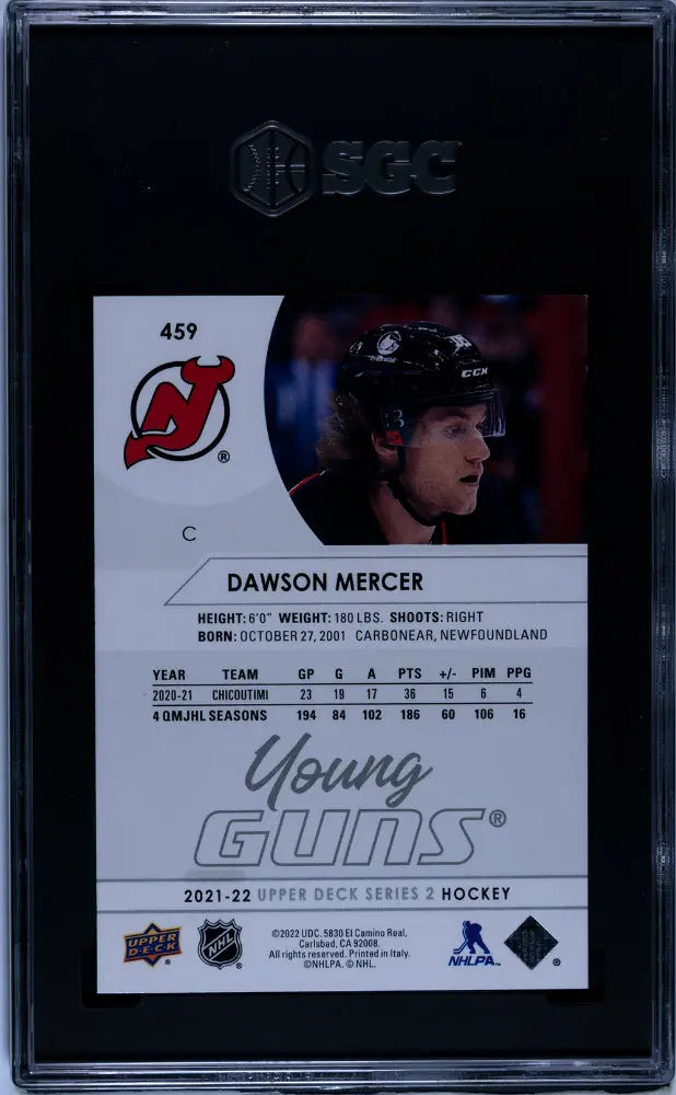 2021-22 Upper Deck Series 2 Hockey Dawson Mercer Young Guns SGC 10 Graded Rookie Card - Perfect for NHL Collectors, Sports Memorabilia Displays & Hockey Fan Gifts