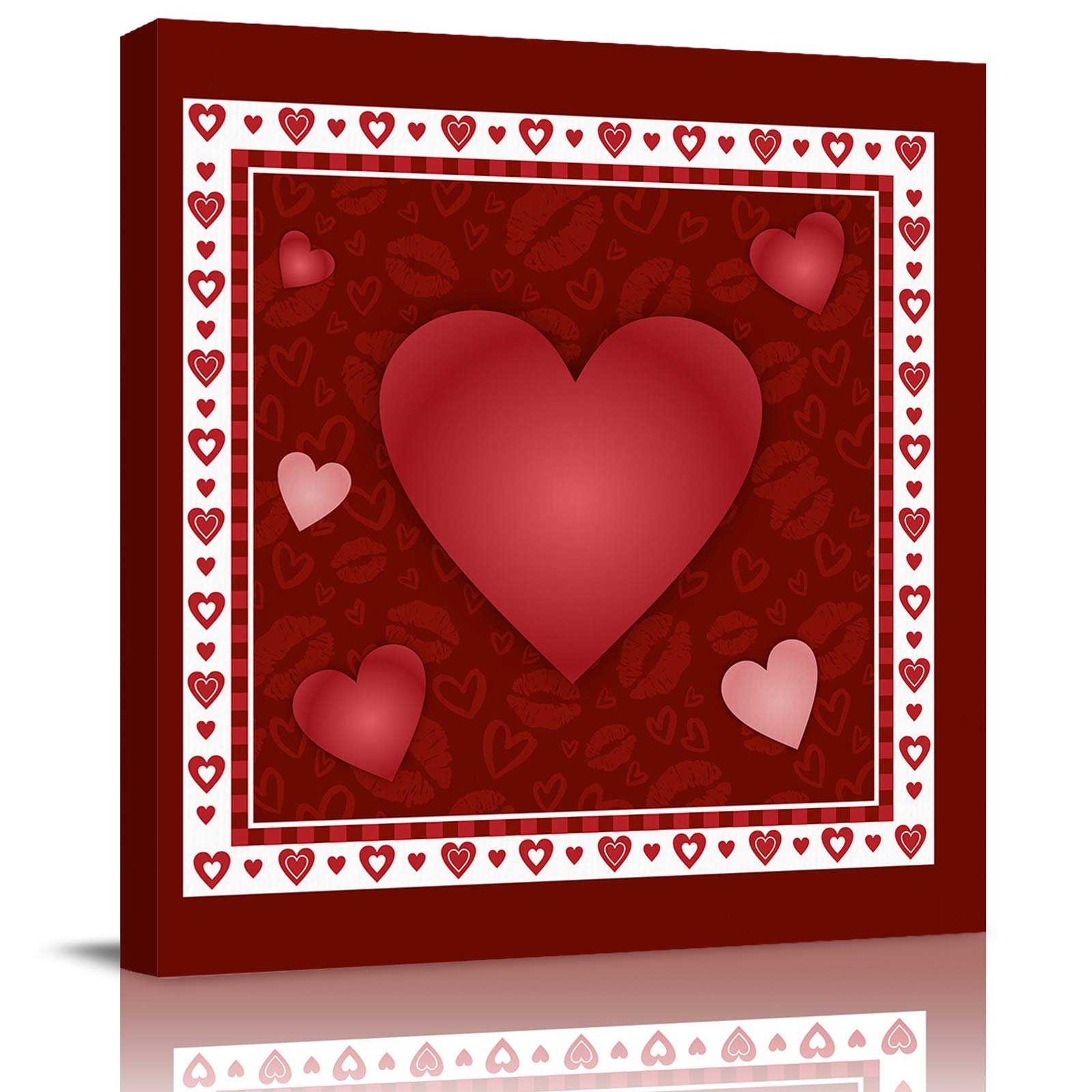 Savannan Valentine's Day Heart Lip Print Canvas Wall Art - 28x28 Inch Burgundy Framed Oil Painting with White Border - Romantic Home Decor for Living Room, Bedroom & Office - Perfect Gift for Couples & Anniversary