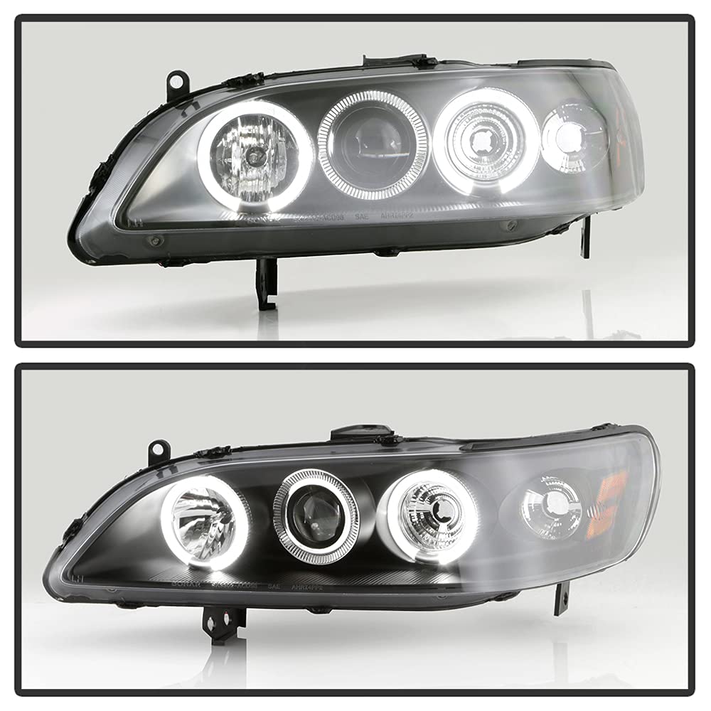 ACANII LED Halo Ring Black Housing Projector Headlights for 1998-2002 Honda Accord - Driver & Passenger Side - High Visibility Night Driving & Custom Style Upgrade
