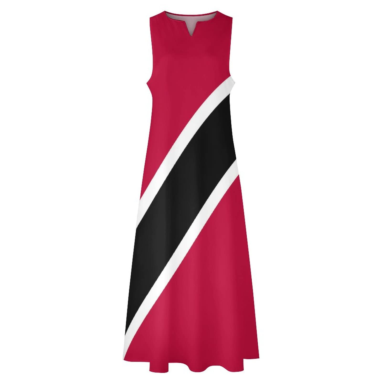 Women's Long Summer Dress with Trinidad and Tobago Flag Print - Casual V-Neck Shift Dress for Beach, Vacation & Patriotic Events