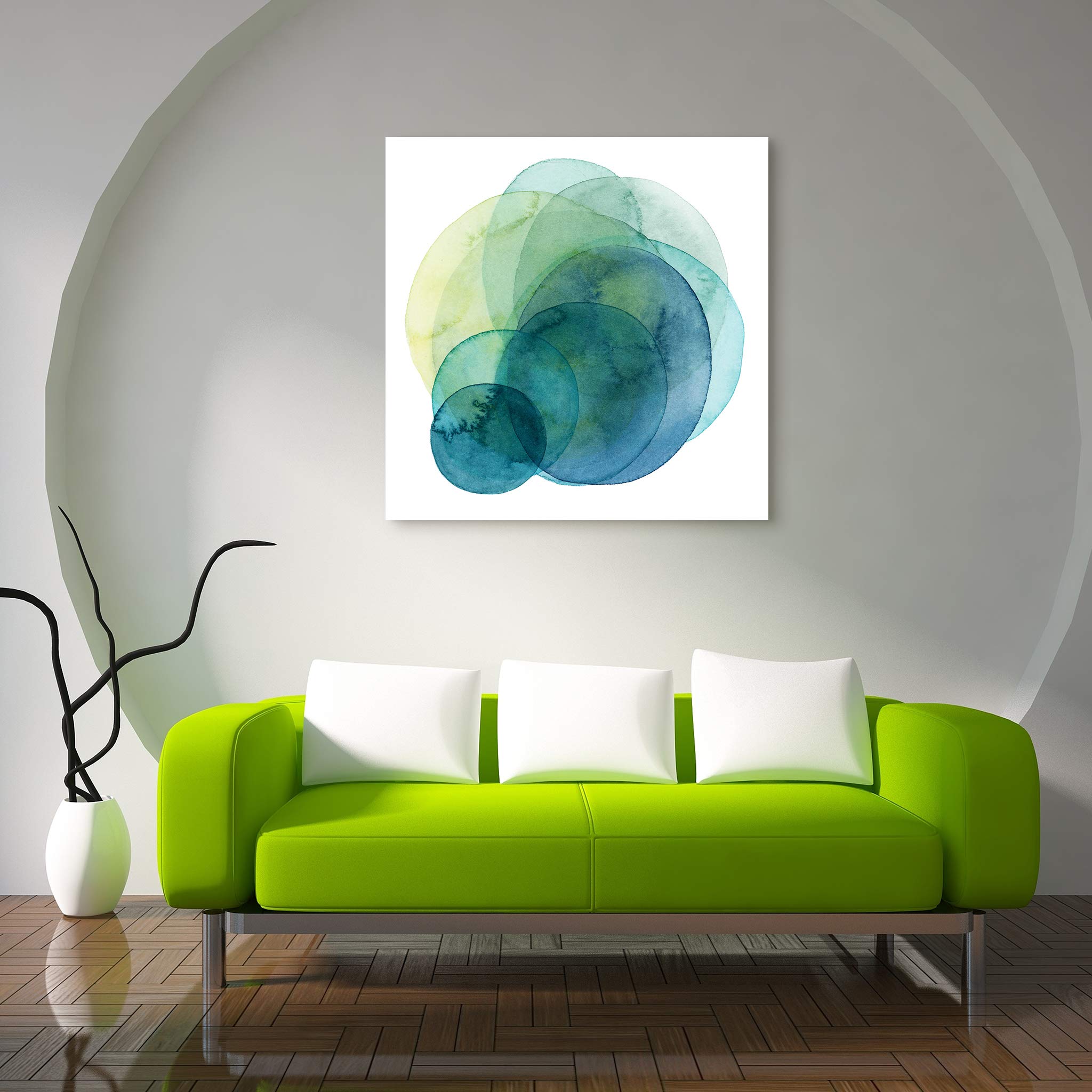 Empire Art Direct Abstract Wall Art - Frameless Tempered Glass Panel Contemporary Decor - Ready to Hang Modern Painting for Living Room, Bedroom & Office - Evolving Planets I Green & White 38x38 Inches - Perfect for Home Decor, Office Spaces & Modern Interior Design