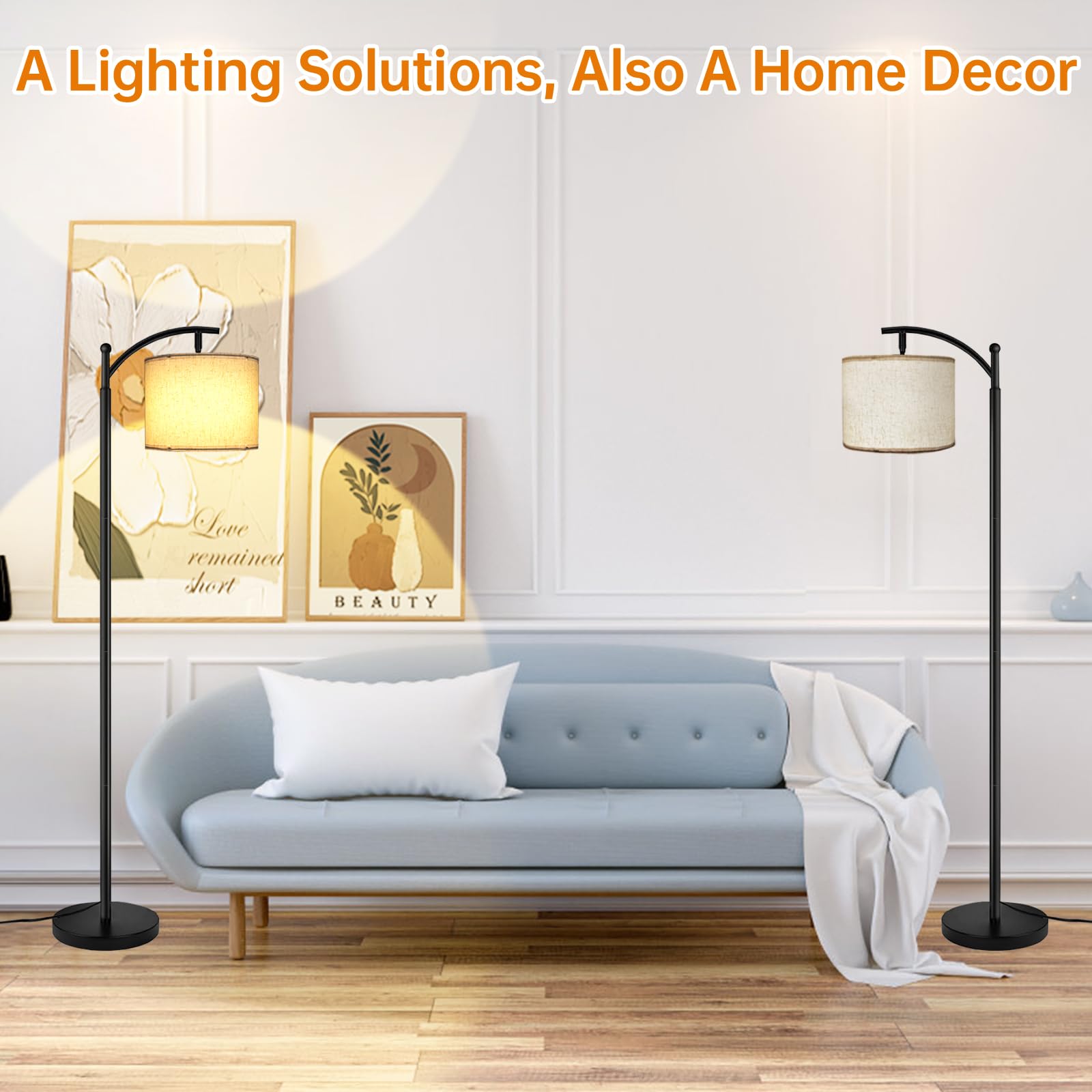 2025 Modern LED Arc Floor Lamp - 12W 1200LM Adjustable Standing Light with Remote Control & Linen Shade, 12 Color Temperature Stepless Dimmable Tall Lamp for Living Room, Bedroom, Office - Perfect for Reading, Relaxation & Ambient Lighting