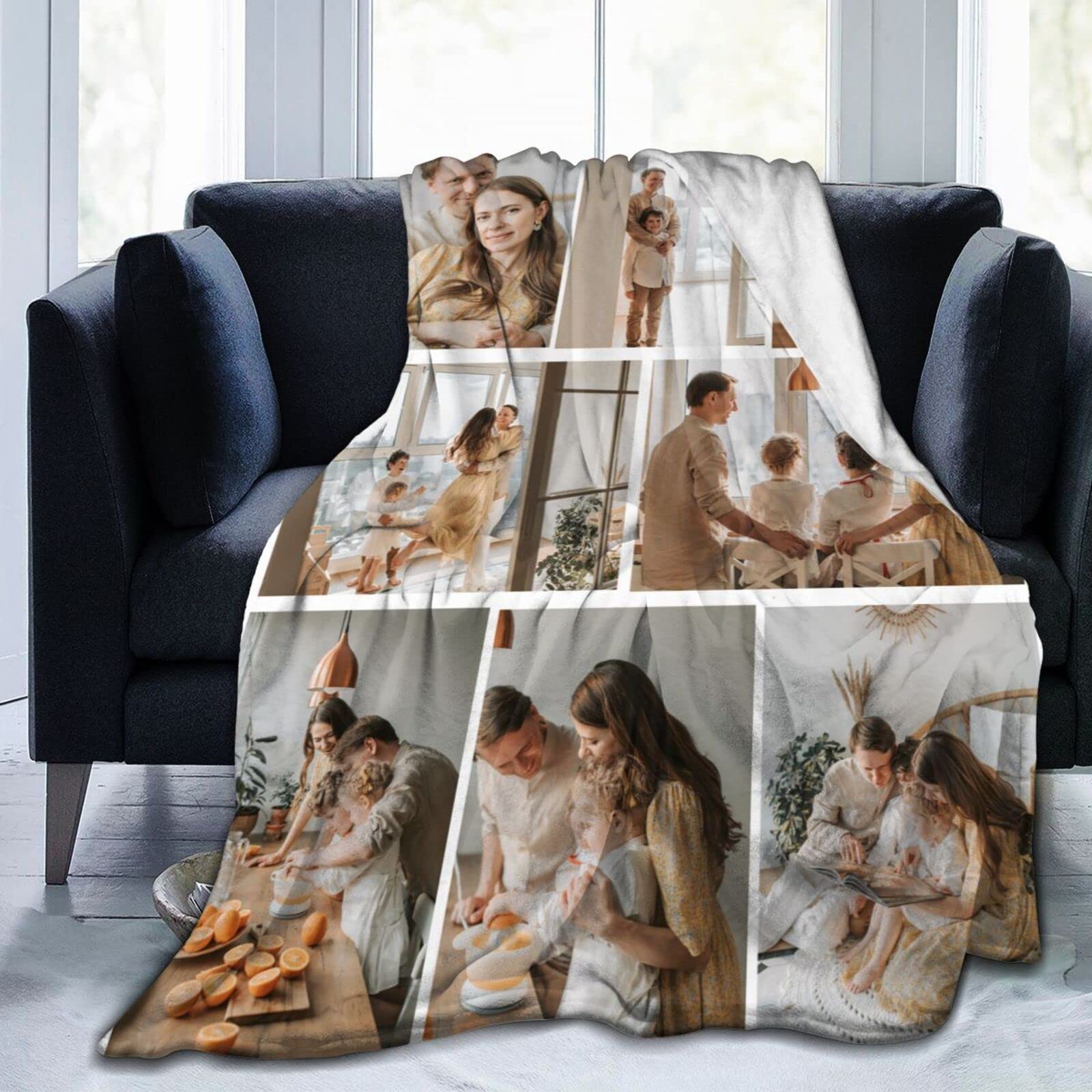 Personalized Fleece Blanket with Photos & Text - Custom Picture Throw Blanket for Adults & Kids (50