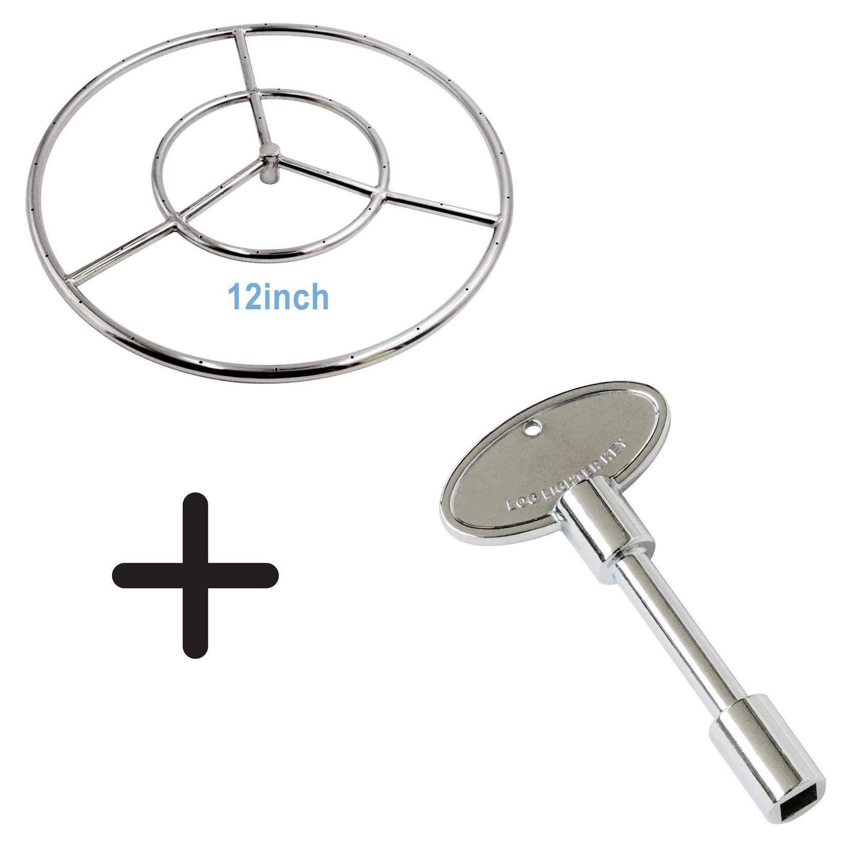 Skyflame Universal Gas Valve Key & 12-Inch Round Fire Pit Burner Ring - Heavy Duty Outdoor Fireplace Accessories for Patio, Backyard, and Camping