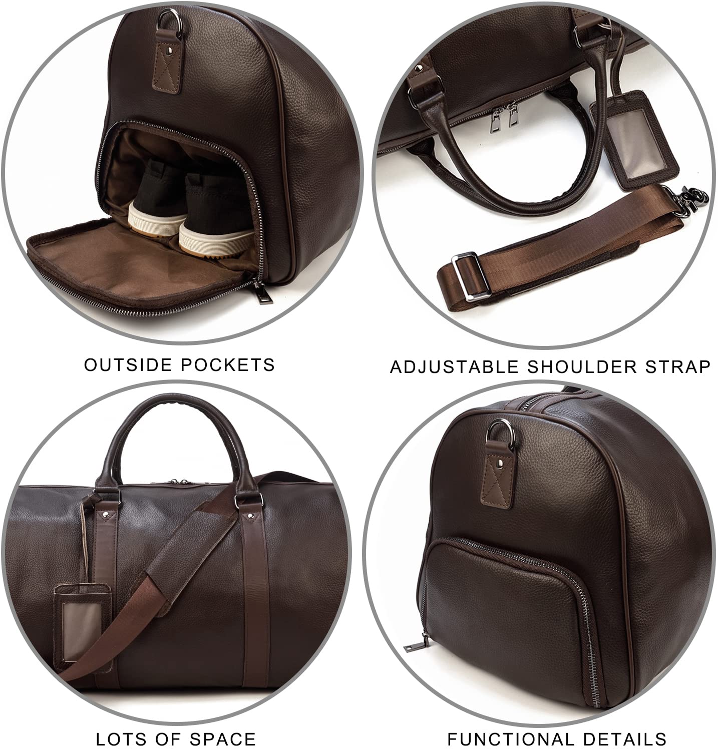 Premium Genuine Leather Travel Duffel Bag for Men & Women - Durable Overnight & Weekend Gym Bag - Sports Duffel with Spacious Compartments (9423 Brown) - Perfect for Business Trips, Gym Workouts & Weekend Getaways