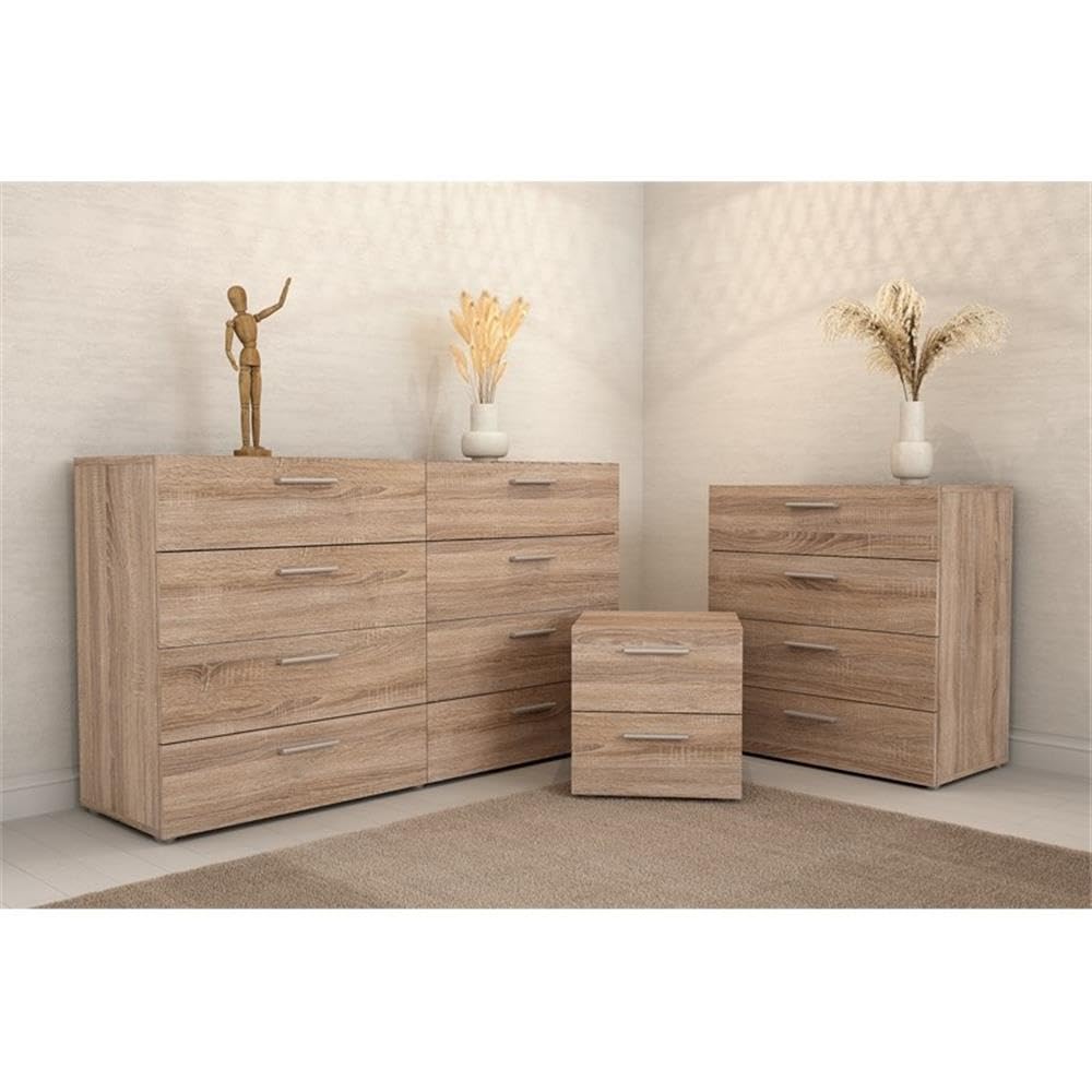Home Square 4-Piece Bedroom Set with 8-Drawer Dresser, 4-Drawer Chest & Two 2-Drawer Nightstands in Truffle Finish - Complete Modern Bedroom Furniture for Master Suite, Guest Room or Apartment