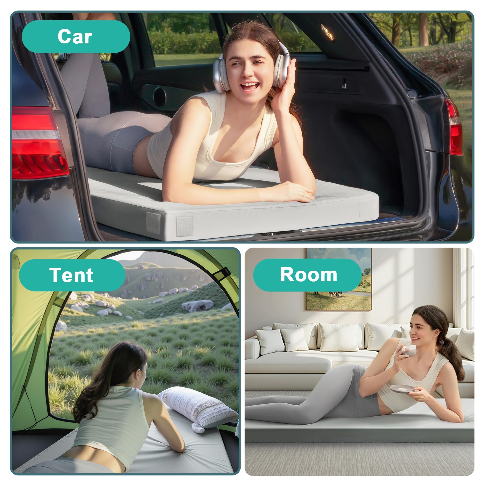 CertiPUR-US Certified Memory Foam Camping Sleeping Pad - Waterproof Roll Up Mattress for Adults, Thick Portable Floor Mat for Tent, Truck Bed & Guest Bed - Includes Travel Storage Bag | Perfect for Backpacking, Road Trips & Outdoor Adventures