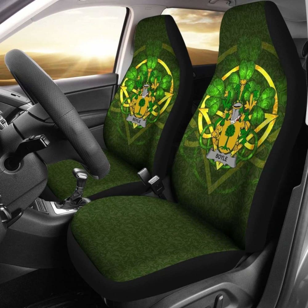 Boyle or O'Boyle Ireland Car Seat Covers - Set of 2 Celtic Shamrock Design, Universal Fit for Cars, SUVs & Trucks - Perfect for St. Patrick's Day & Irish Pride Decor