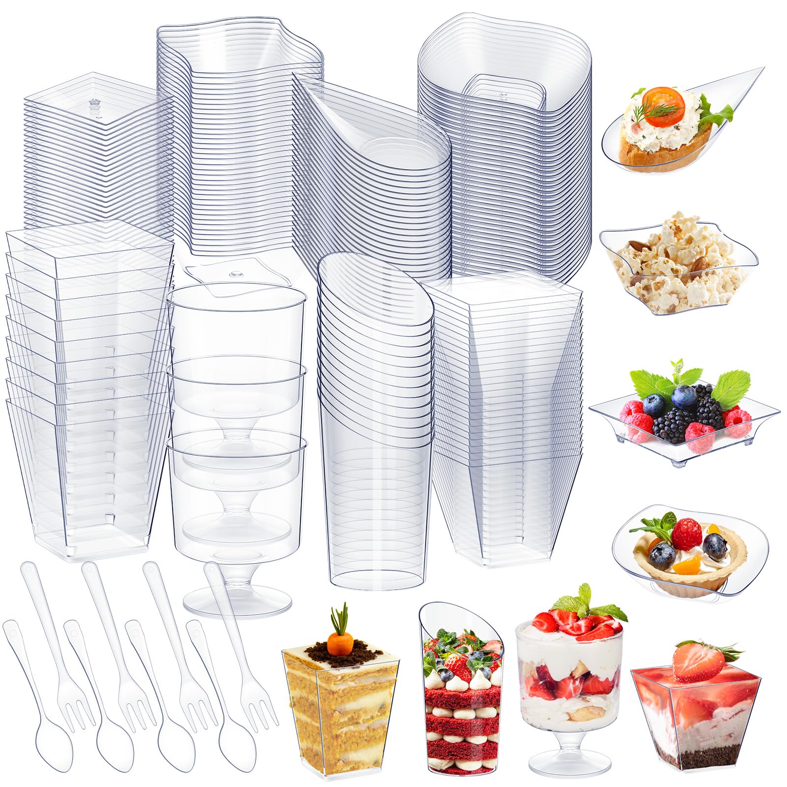 800 Pcs Mini Clear Plastic Appetizer Plates & Dessert Cups with Spoons Forks Set - Disposable Party Serving Supplies for Weddings, Birthdays, Catering & Events