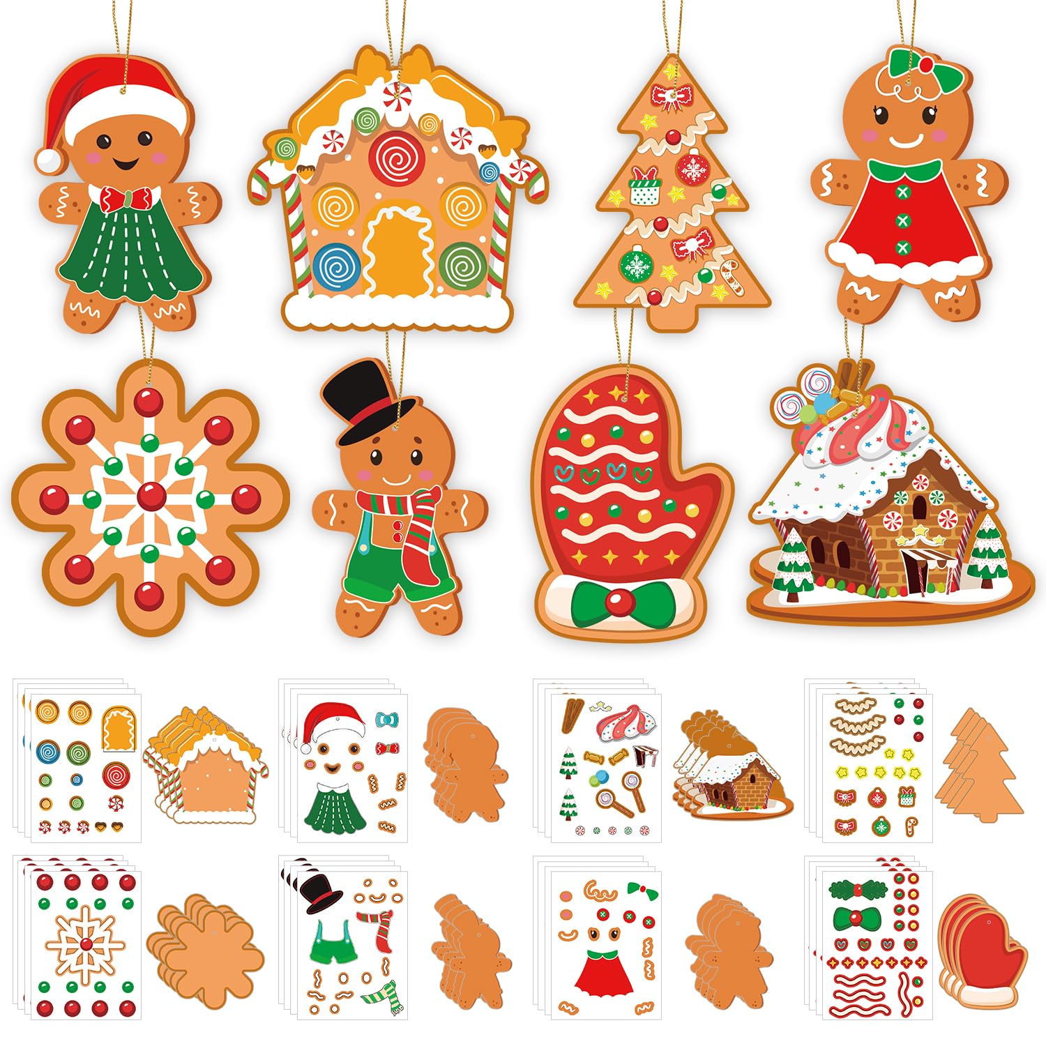 32 Pcs DIY Christmas Gingerbread Cookie Ornaments Kit - Holiday Tree Decorations, Xmas Classroom Party Favors & Crafts for Kids (Perfect for Christmas Decor, Gift Making & School Activities)