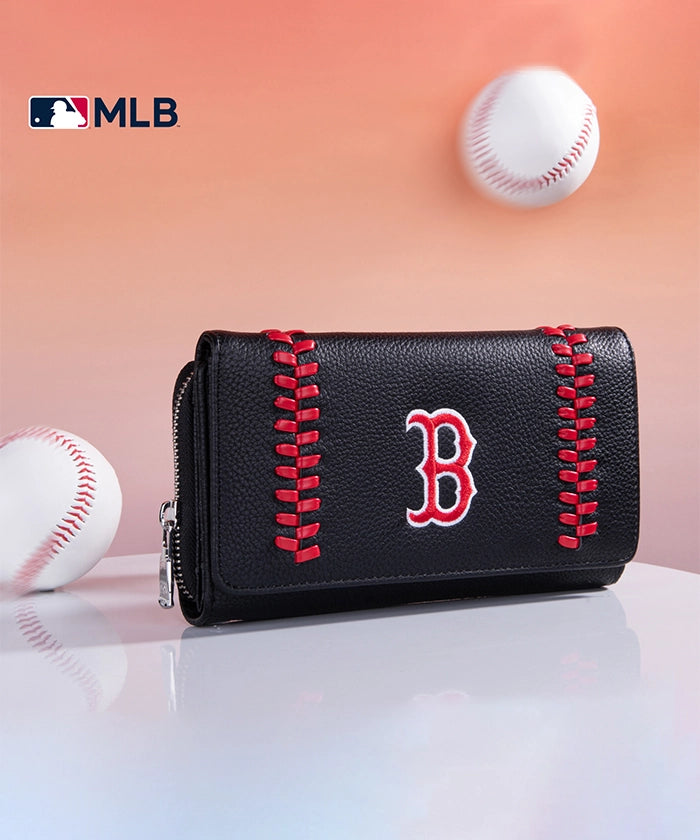 MLB Boston Red Sox Genuine Leather Wallet for Men - Premium Bifold Credit Card Holder - Perfect Gift for Baseball Fans & Game Day Essentials