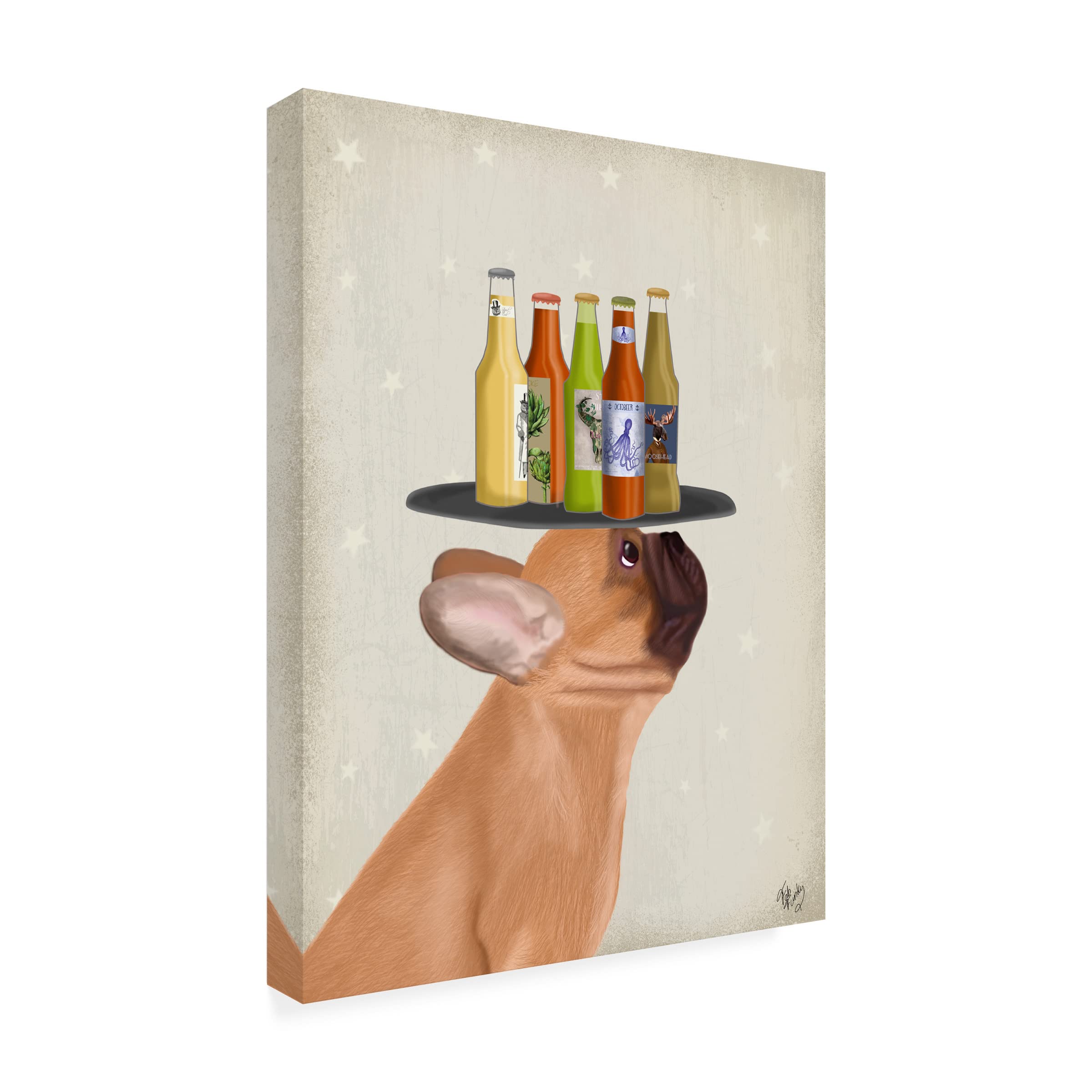 Trademark Fine Art 'French Bulldog Beer Lover' Canvas Wall Art by Fab Funky - Perfect for Home Bar Decor, Living Room & Man Cave