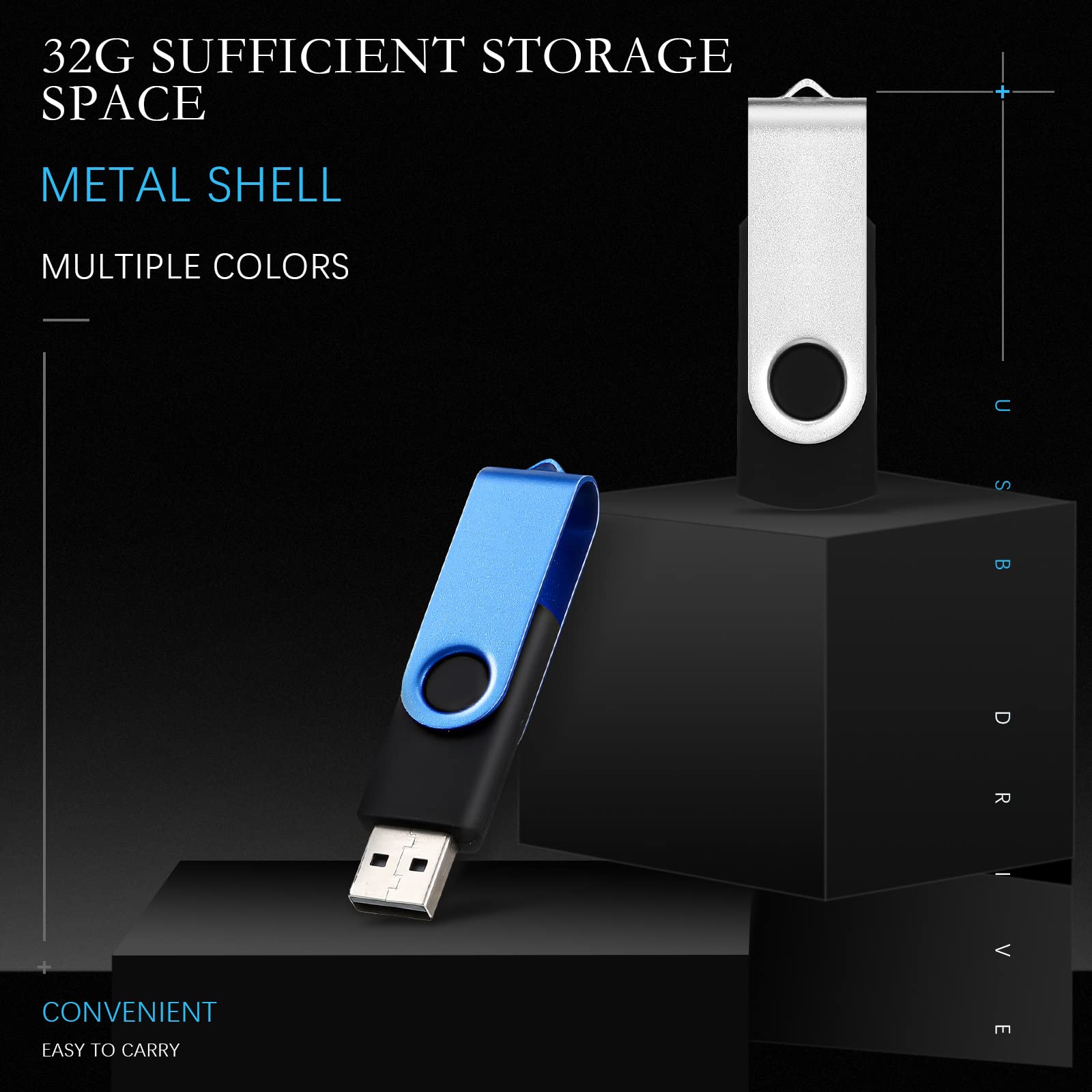 10-Pack 32GB USB 2.0 Flash Drives with Lanyards - Portable Keychain Memory for Data Storage & Office Use