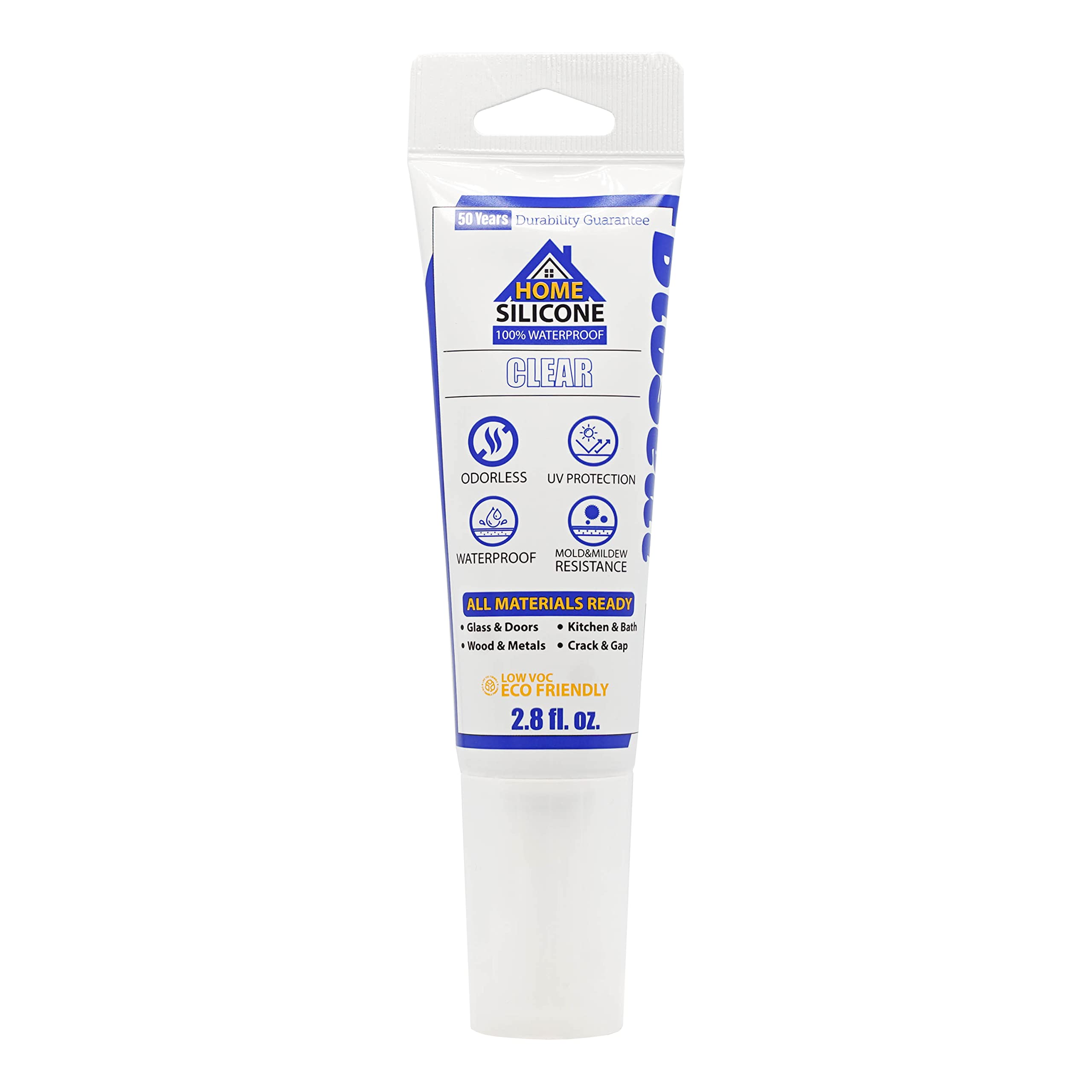 Clear Home BioSeal 100% Silicone Sealant Caulk - Waterproof, Odorless, Mold Resistant (2.8oz Tube) - Perfect for Bathroom, Kitchen, Windows & DIY Home Repairs
